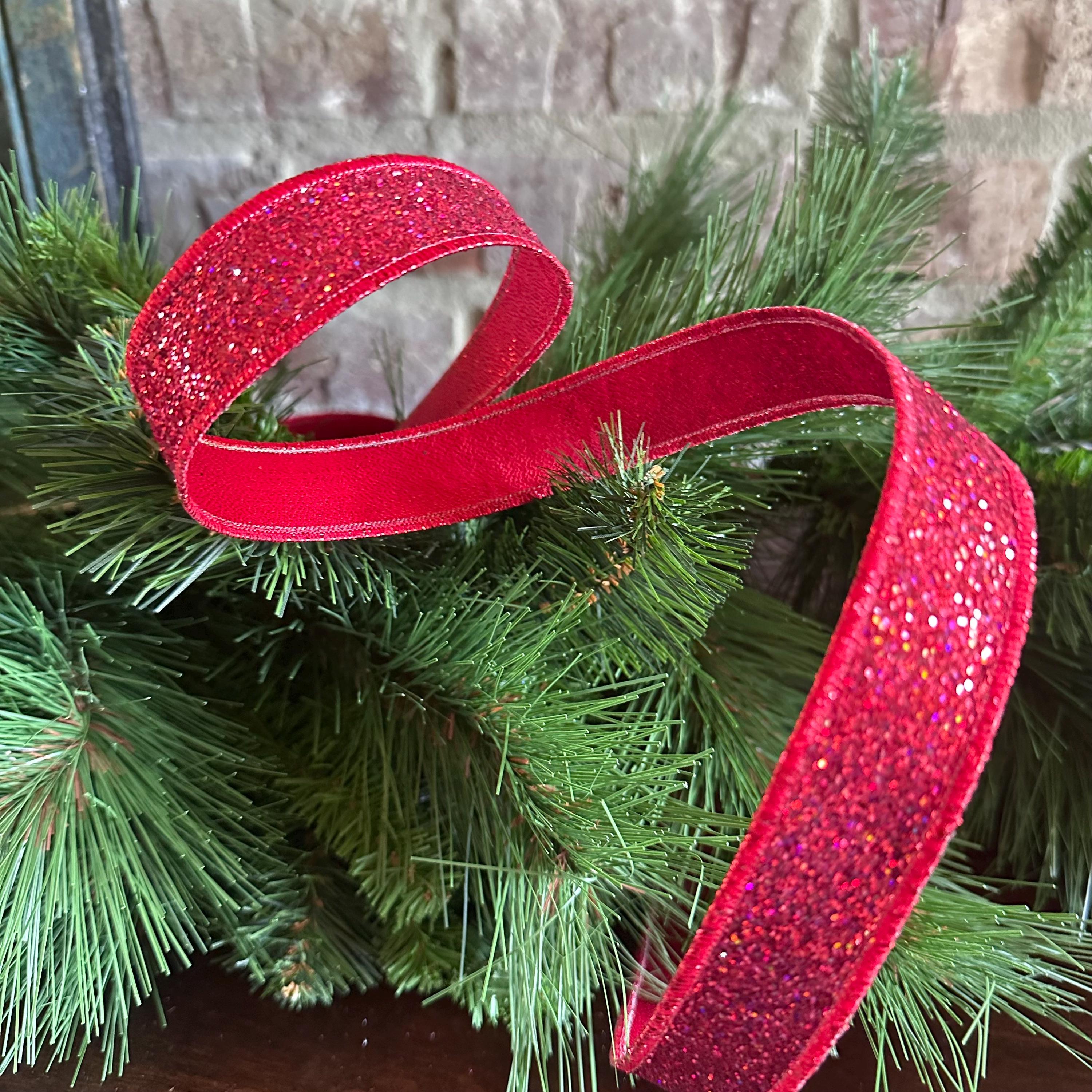 Red Glitter Wired Ribbon – 7/8" x 10 Yards