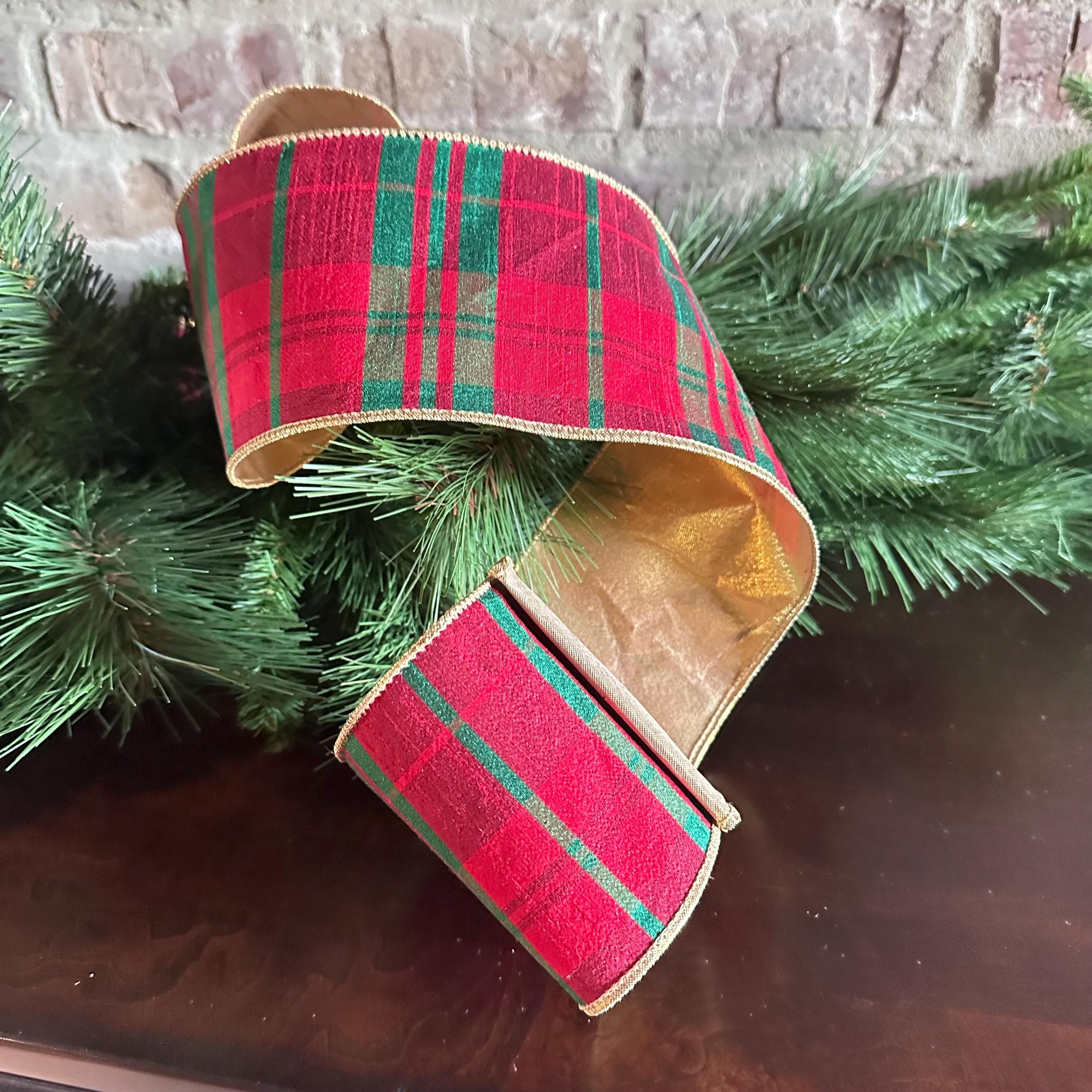 Red Green Plaid Christmas Ribbon | Luxury Wired Ribbon | Tartan Wreath Ribbon for Christmas Trees, Bows & Holiday Decor