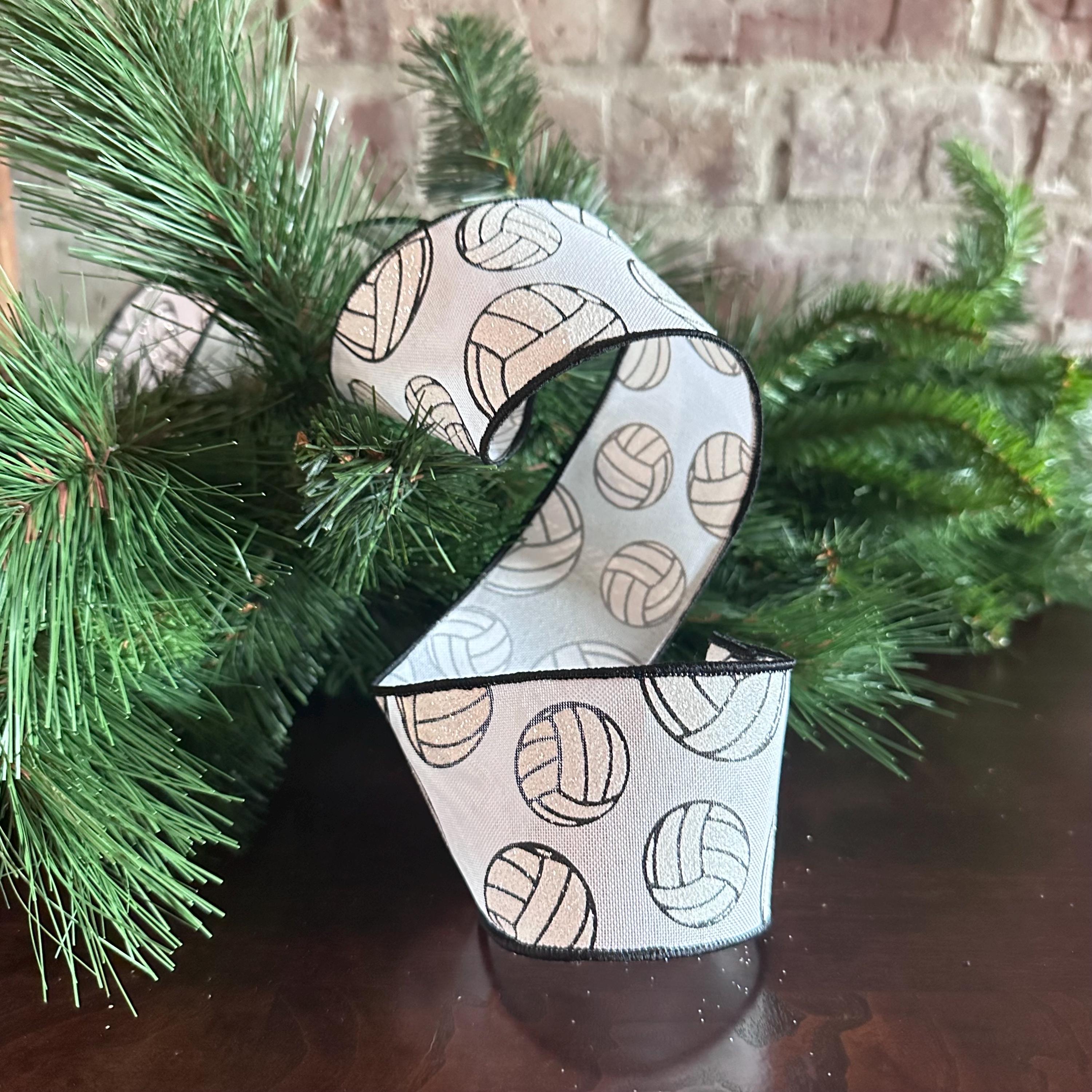 Volleyball Wired Ribbon with Glitter-Available in 1.5" 2.5"x 10yds