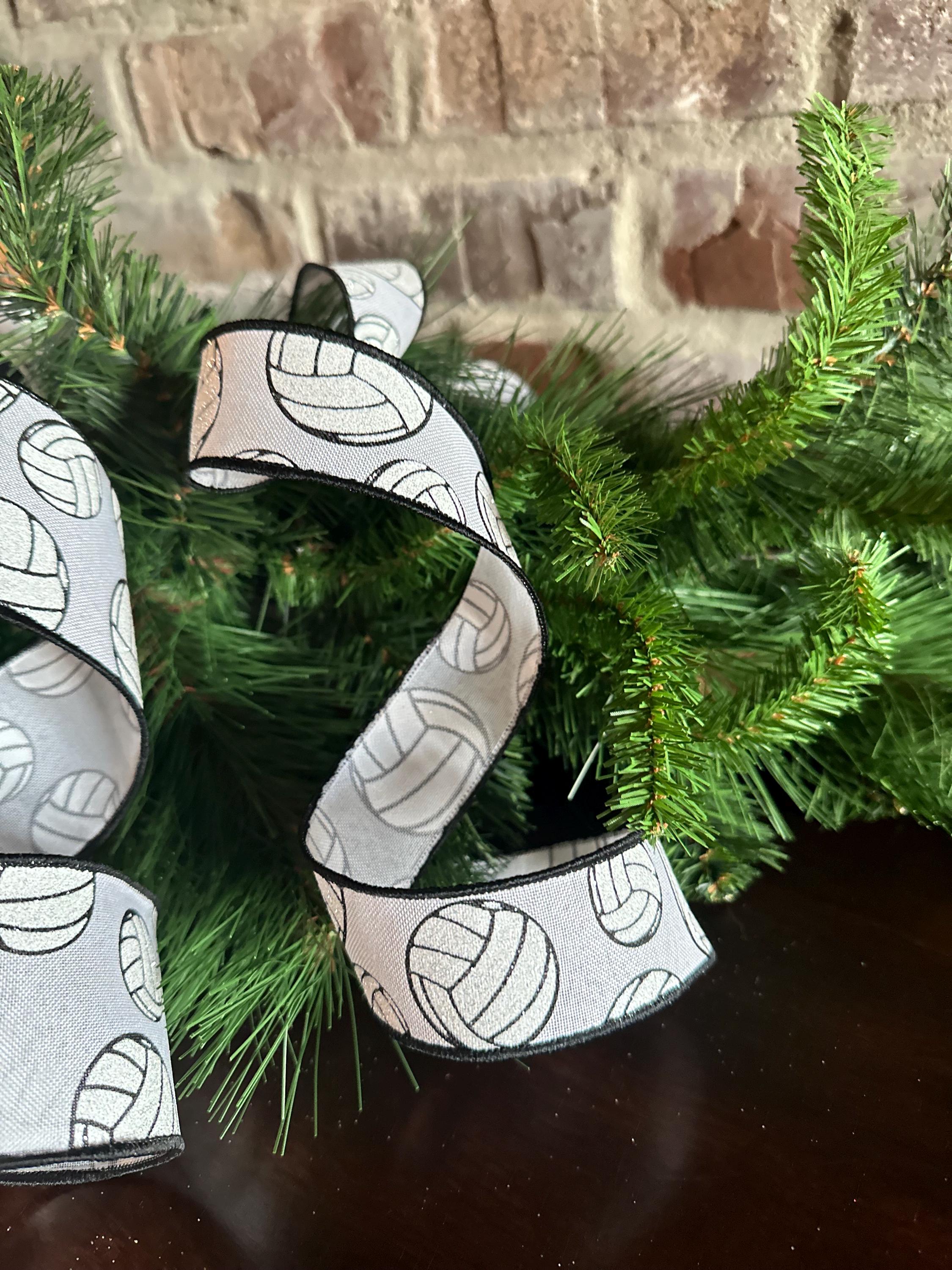 Volleyball Wired Ribbon with Glitter-Available in 1.5" 2.5"x 10yds