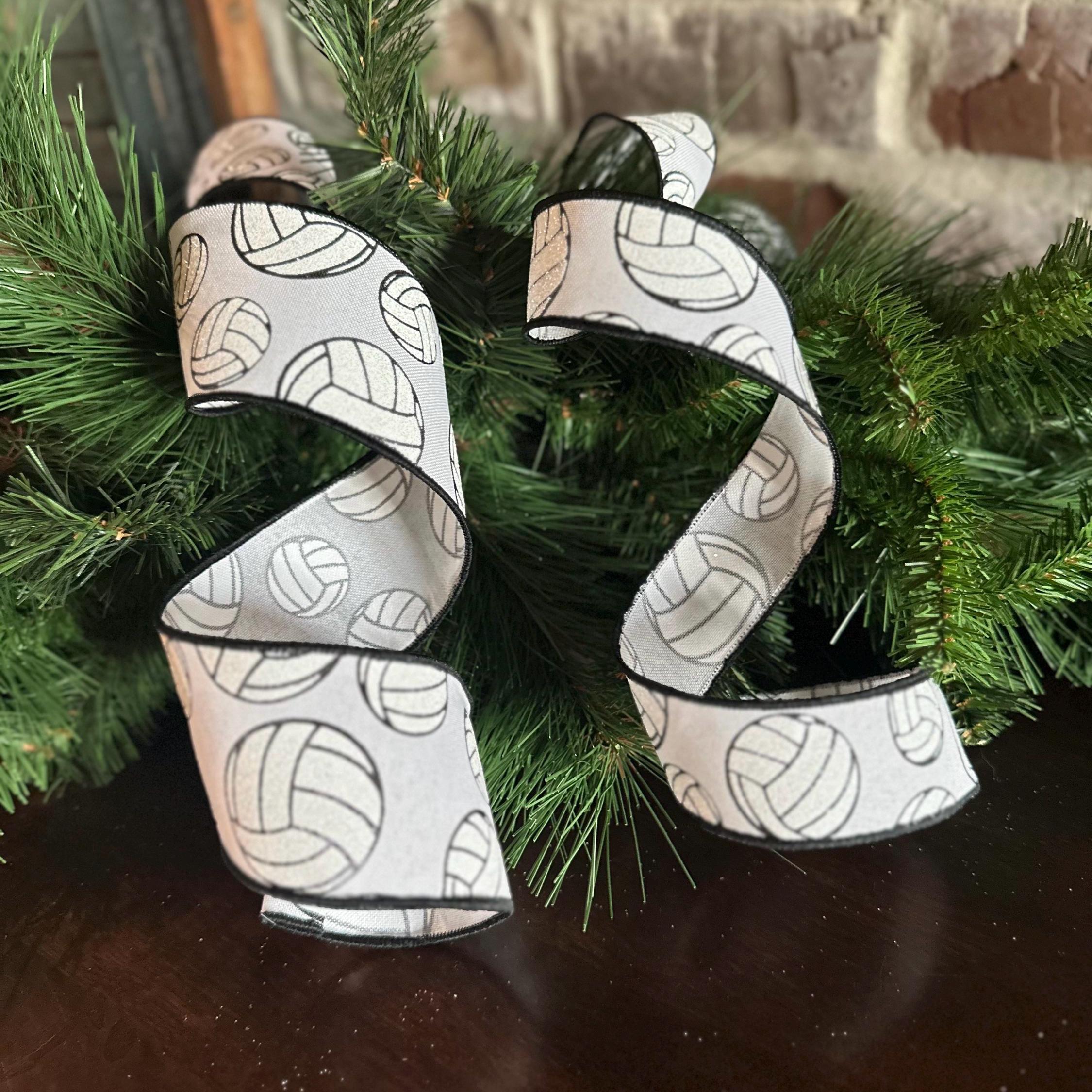 Volleyball Wired Ribbon with Glitter-Available in 1.5" 2.5"x 10yds
