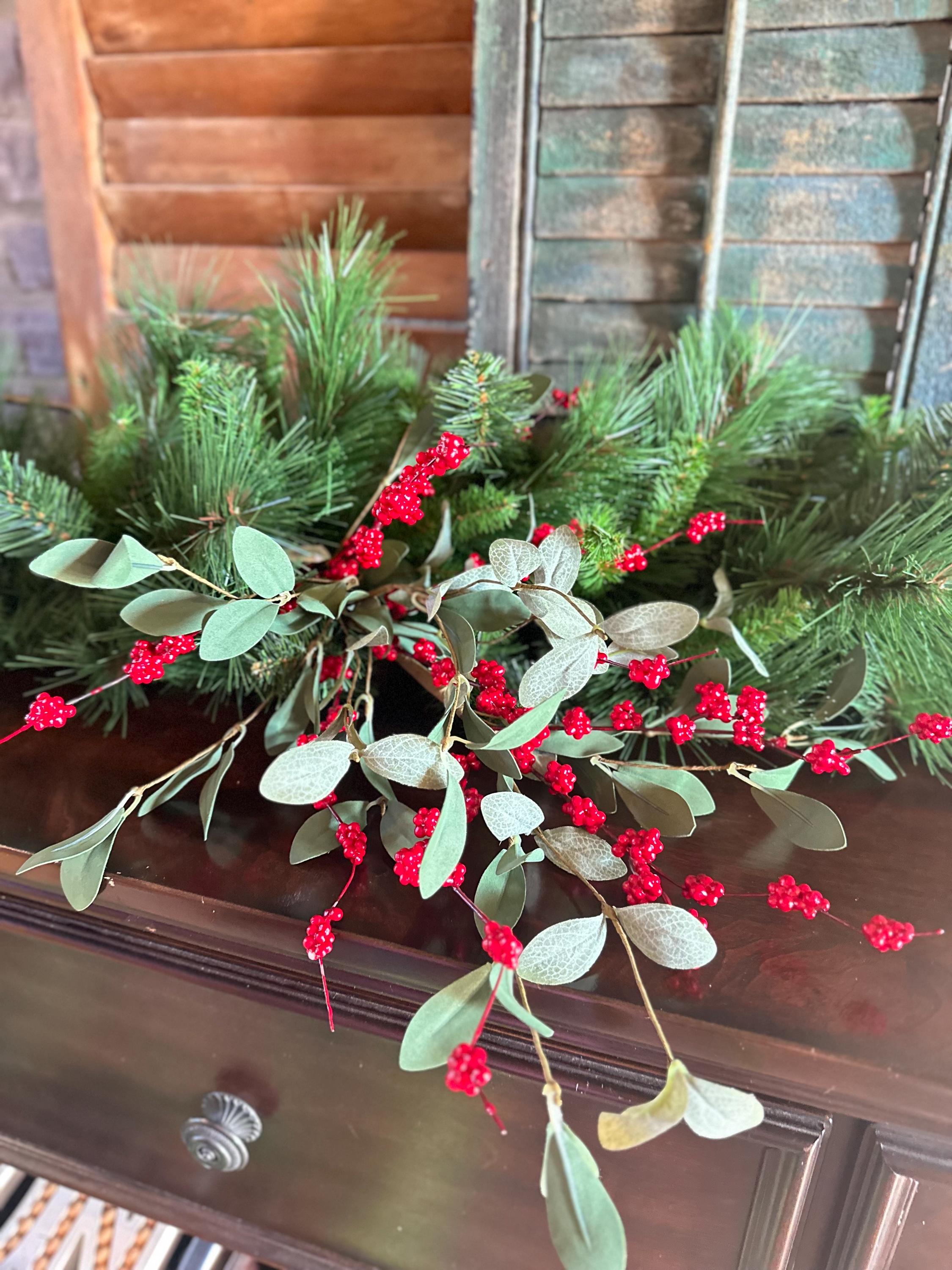 Berry Leaf Sprays Artificial Greenery Stems Decorative Berries for Wreaths Garlands Vases Holiday Floral Arrangement Christmas Berry 28 inch