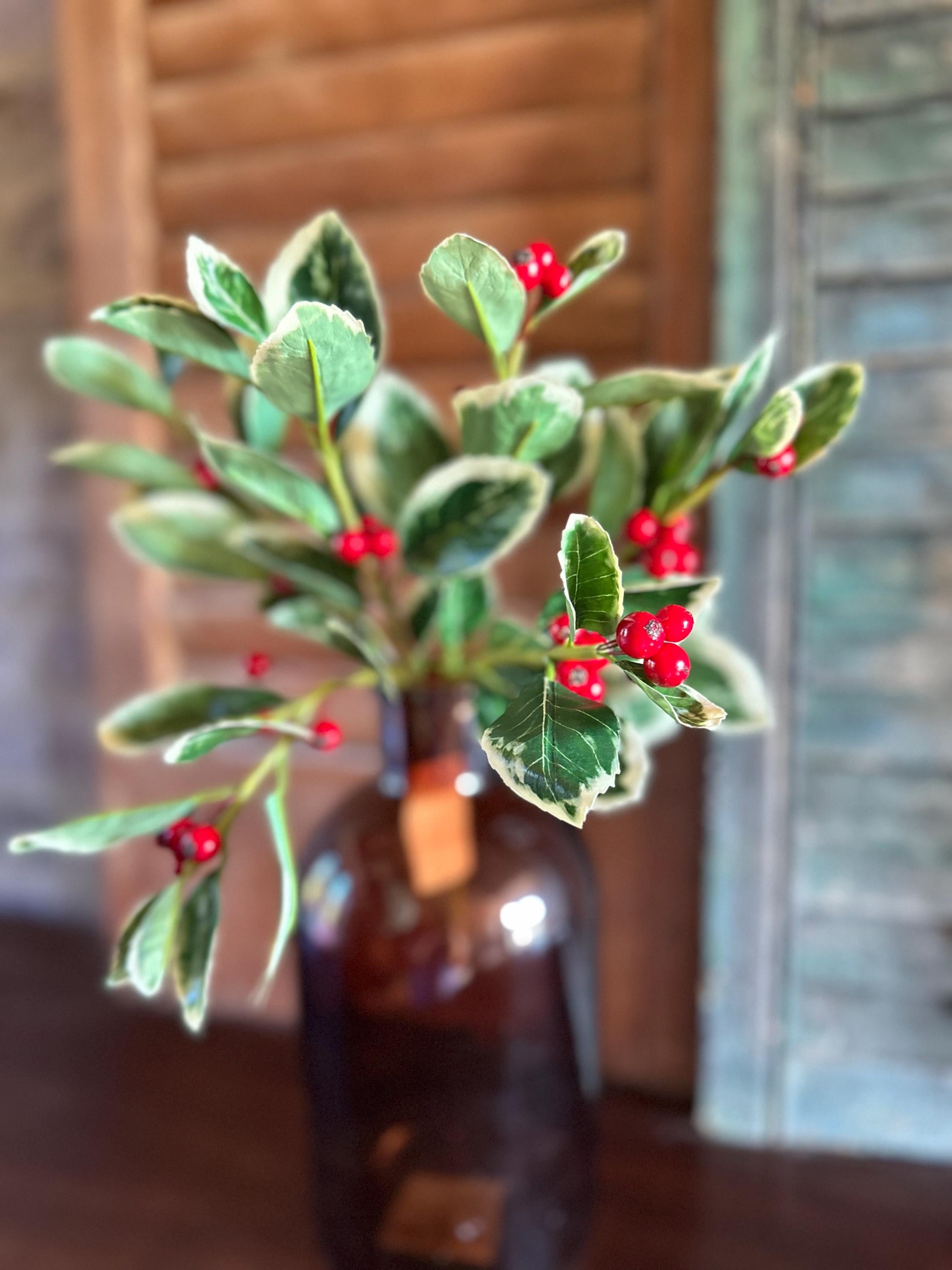 Holly Berry Bundle Realistic Holiday Greenery Christmas Bush Artificial Variegated holly Red Berry Stems for Wreaths Supplies Holiday Decor