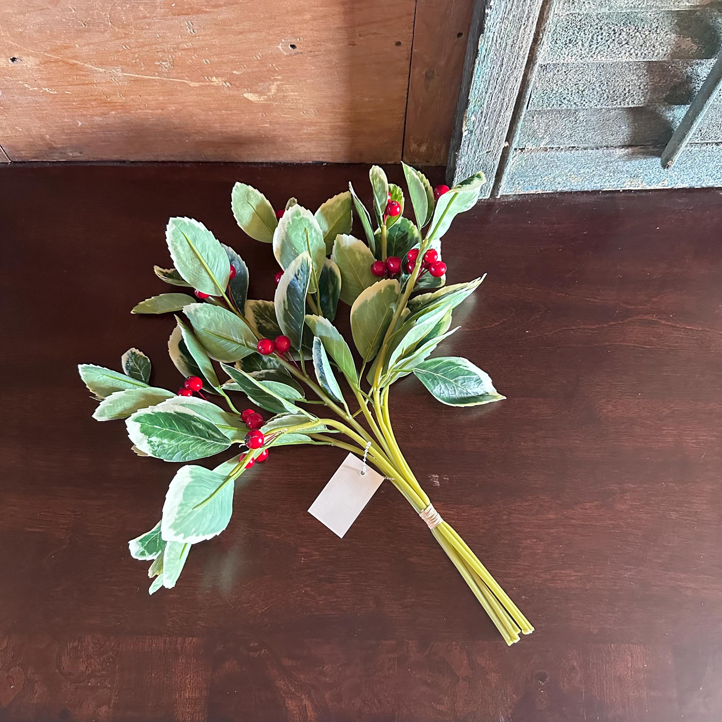 Holly Berry Bundle Realistic Holiday Greenery Christmas Bush Artificial Variegated holly Red Berry Stems for Wreaths Supplies Holiday Decor