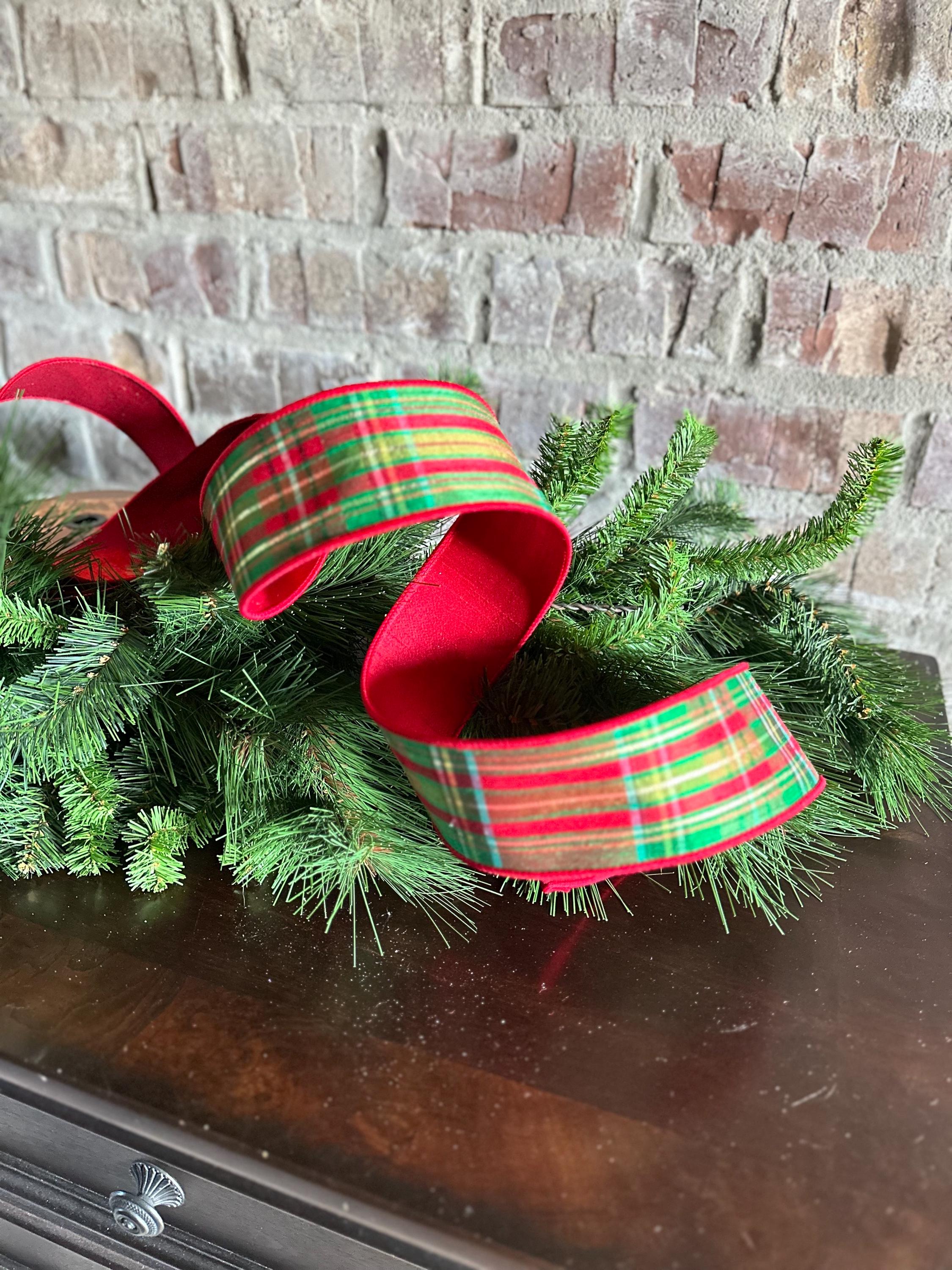 Christmas Plaid Ribbon Wreath Making Holiday Decoration Wire Edge Metallic Designer Ribbon Traditional Plaid Tartan Red D Stevens Ribbon
