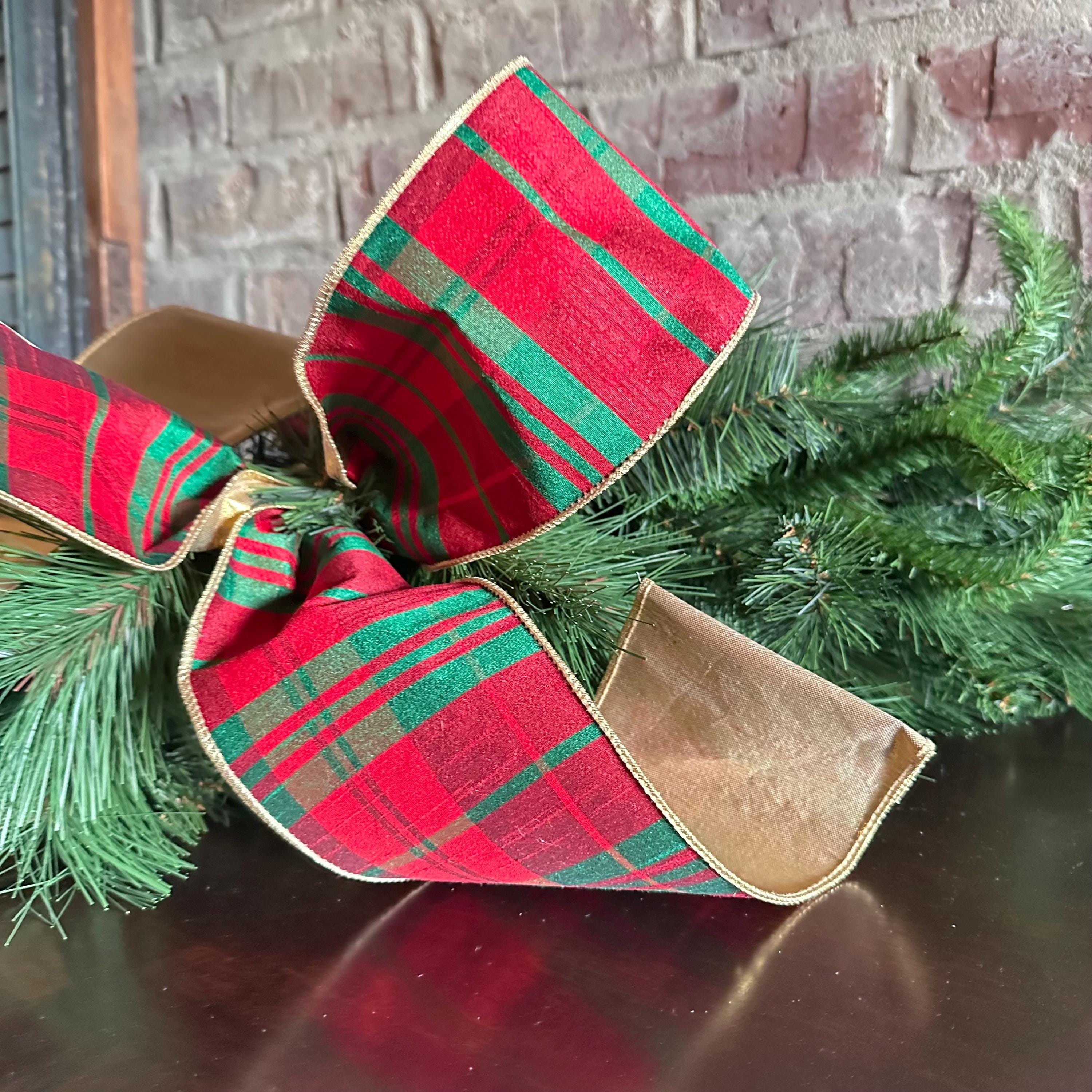 Red Green Plaid Christmas Ribbon | Luxury Wired Ribbon | Tartan Wreath Ribbon for Christmas Trees, Bows & Holiday Decor