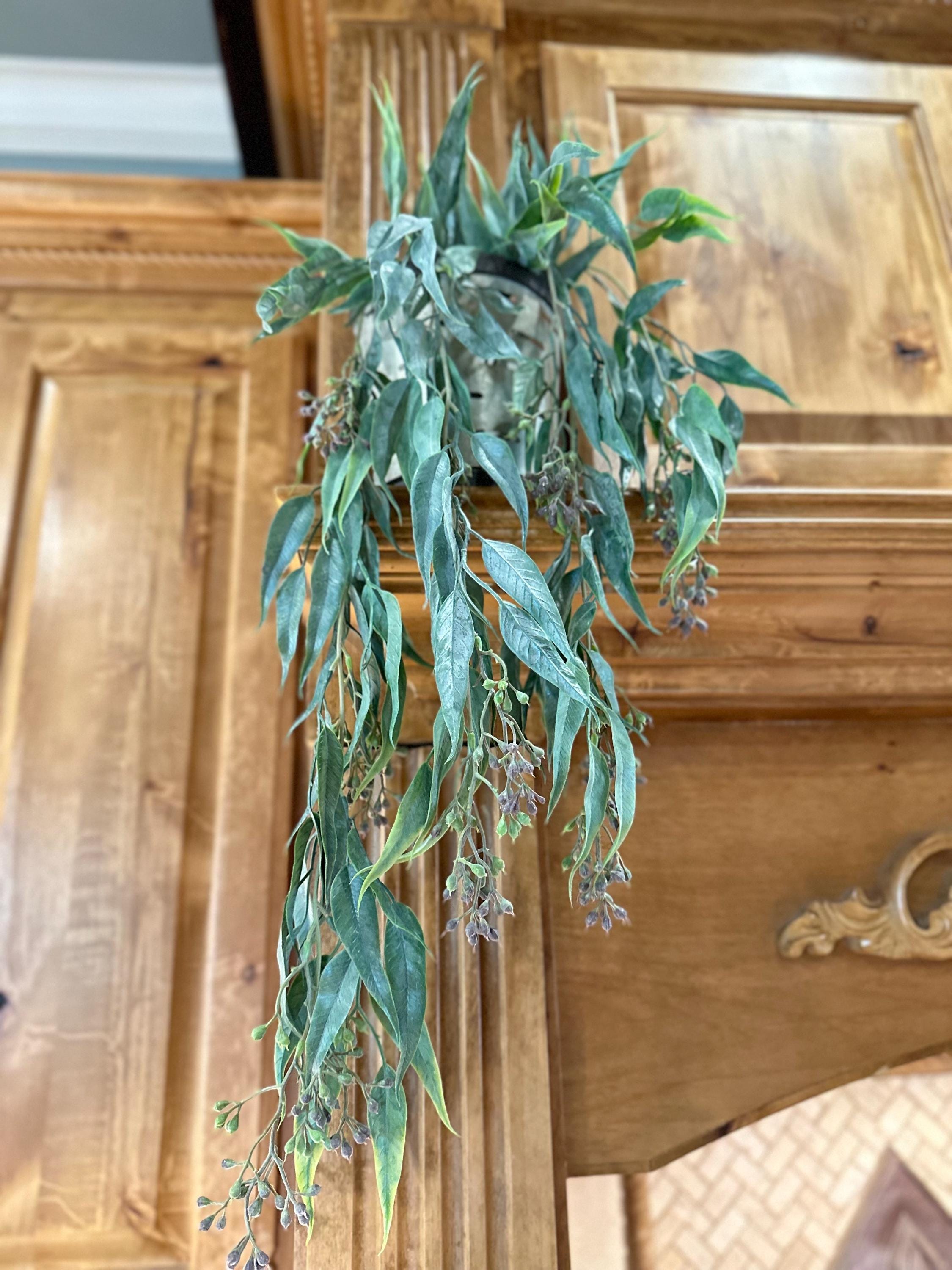Hanging Seeded Eucalyptus Greenery Artificial Bush Fake Plant Shelf Decor Draping Trailing Faux Greenery for Bookcase Mantel or Basket