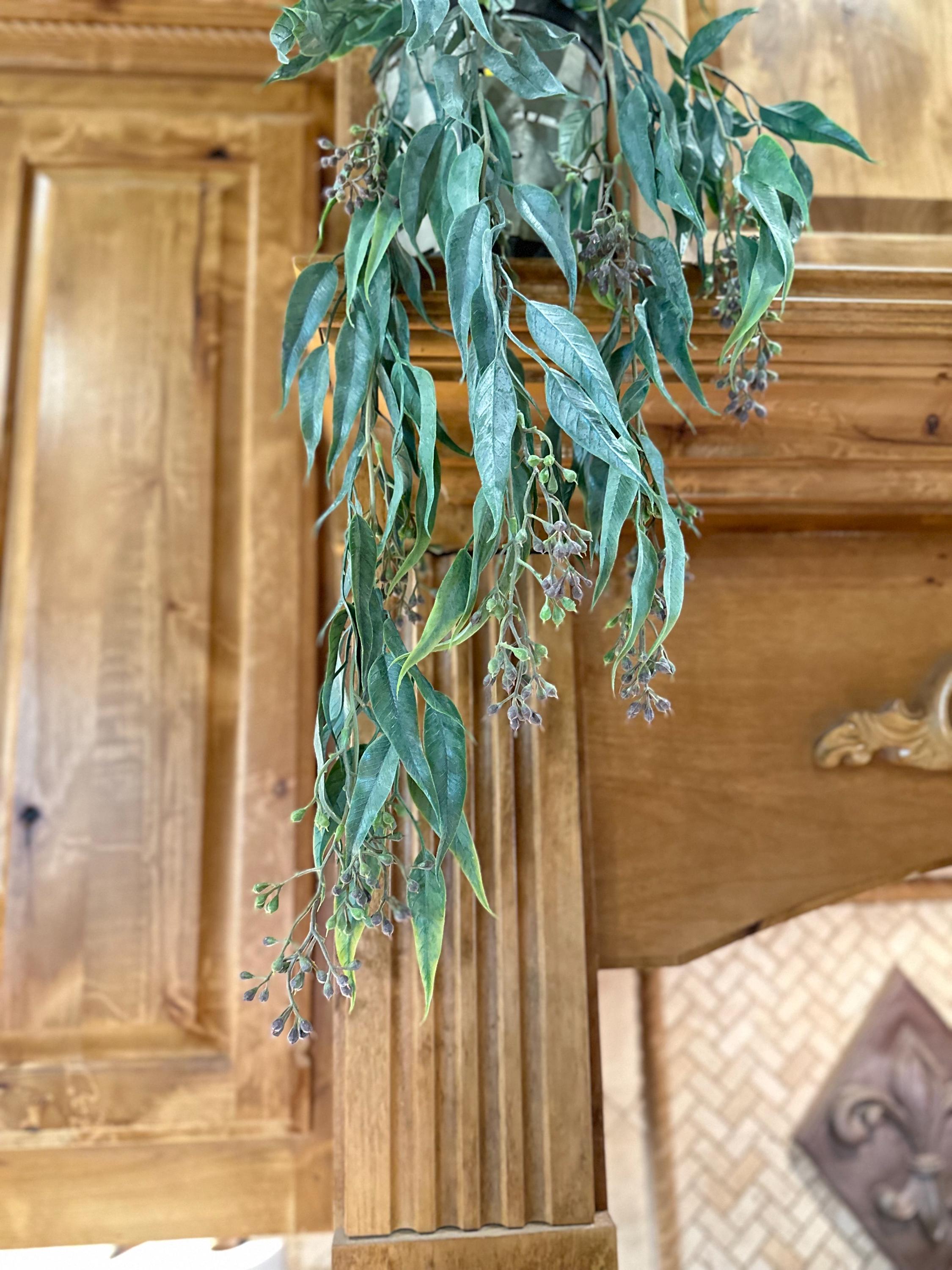 Hanging Seeded Eucalyptus Greenery Artificial Bush Fake Plant Shelf Decor Draping Trailing Faux Greenery for Bookcase Mantel or Basket