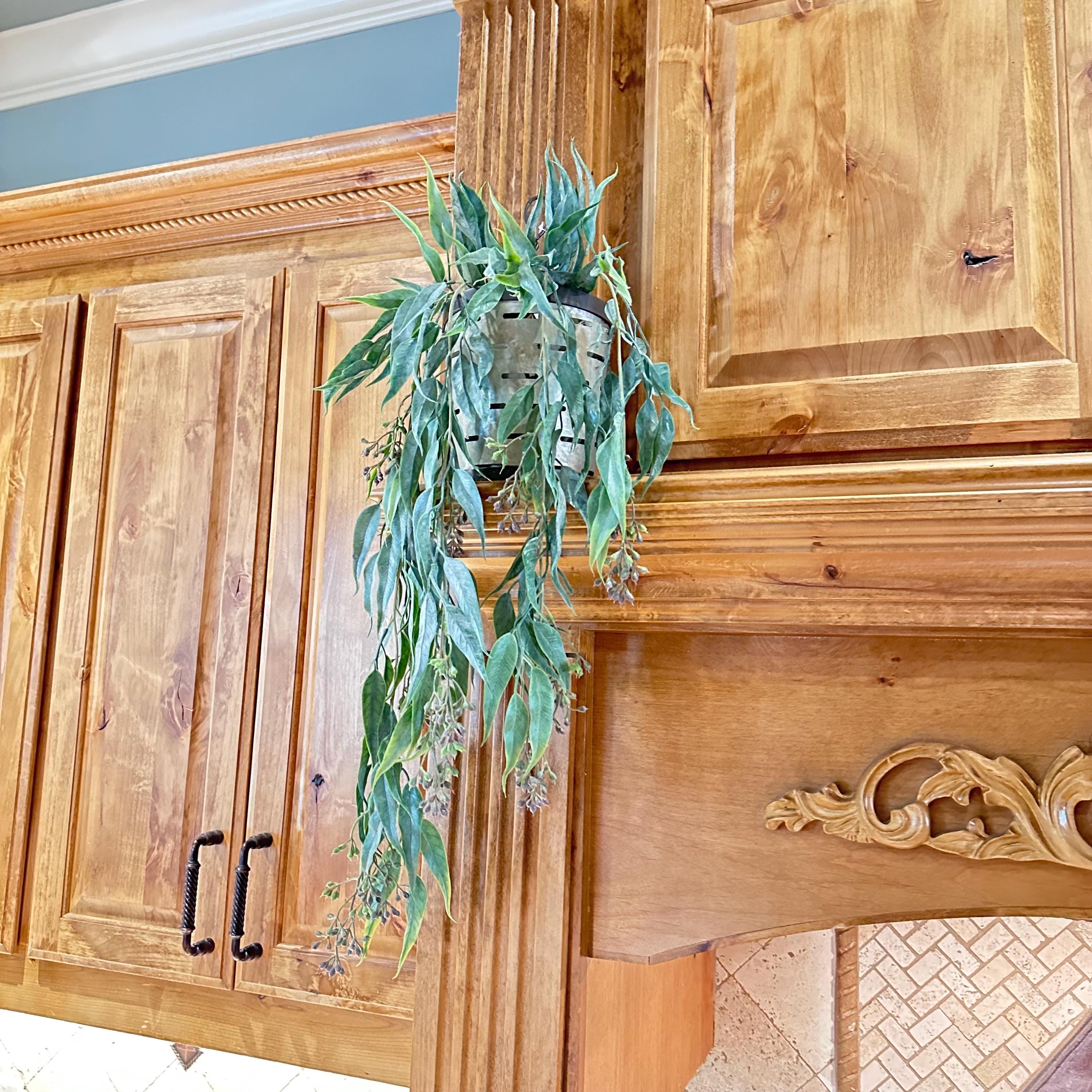 Hanging Seeded Eucalyptus Greenery Artificial Bush Fake Plant Shelf Decor Draping Trailing Faux Greenery for Bookcase Mantel or Basket