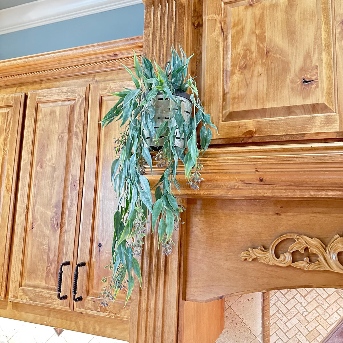 Hanging Seeded Eucalyptus Greenery Artificial Bush Fake Plant Shelf Decor Draping Trailing Faux Greenery for Bookcase Mantel or Basket