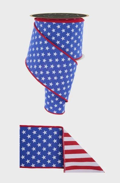 Patriotic Star Ribbon 4” or 2.5” Wired Ribbon 10 Yards Red White & Navy Blue Ribbon for Wreaths Trees Seasonal Décor