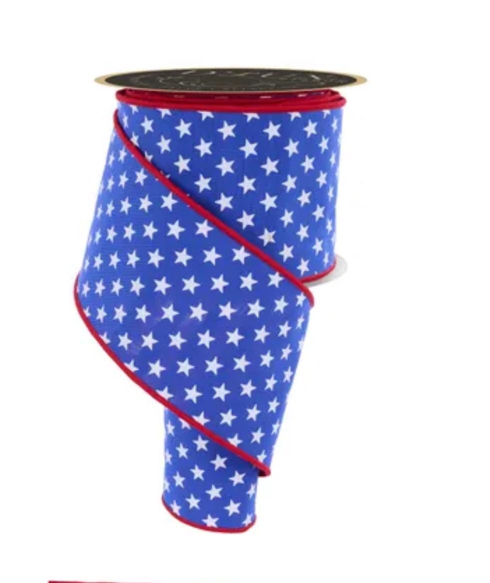 Patriotic Star Ribbon 4” or 2.5” Wired Ribbon 10 Yards Red White & Navy Blue Ribbon for Wreaths Trees Seasonal Décor
