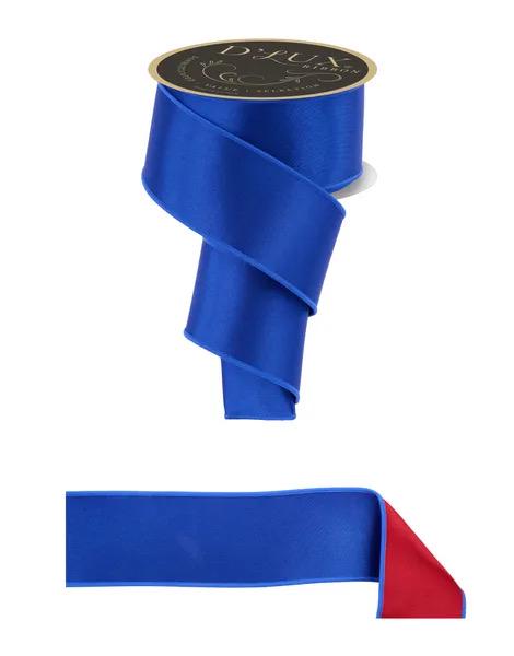 Royal Blue Red Satin Wired Fused Back Ribbon 2.5 Inch or 1.5 Inch Patriotic July 4th Ribbon School Colors