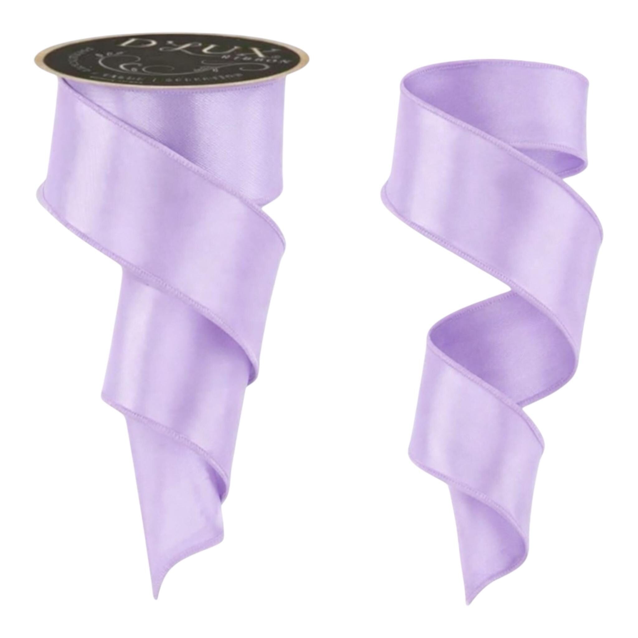 Lavender Satin Wired Ribbon Fused Back 1.5 Inch or 2.5 Inch Spring Summer Ribbon for Wreaths Bows Decor