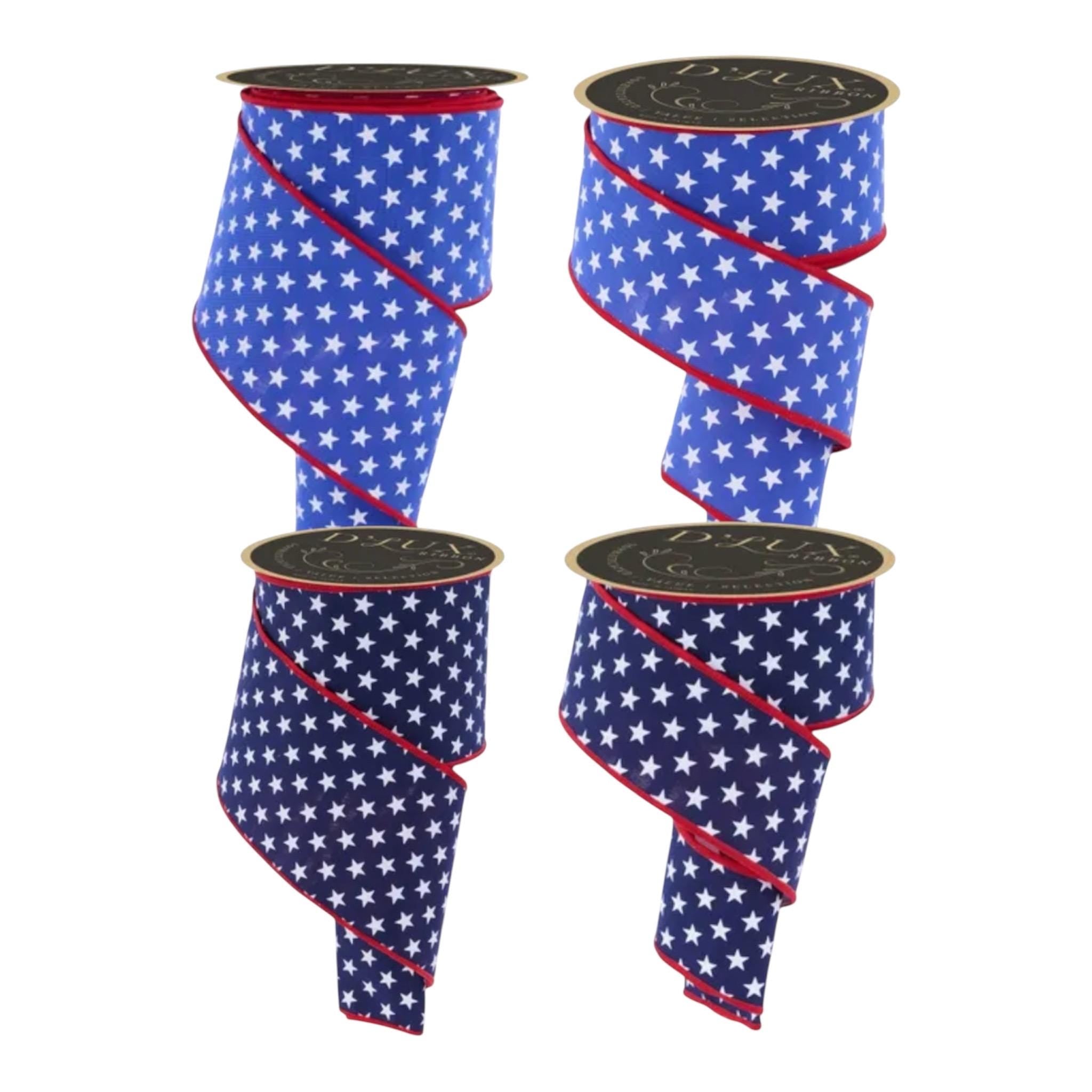 Patriotic Star Ribbon 4” or 2.5” Wired Ribbon 10 Yards Red White & Navy Blue Ribbon for Wreaths Trees Seasonal Décor