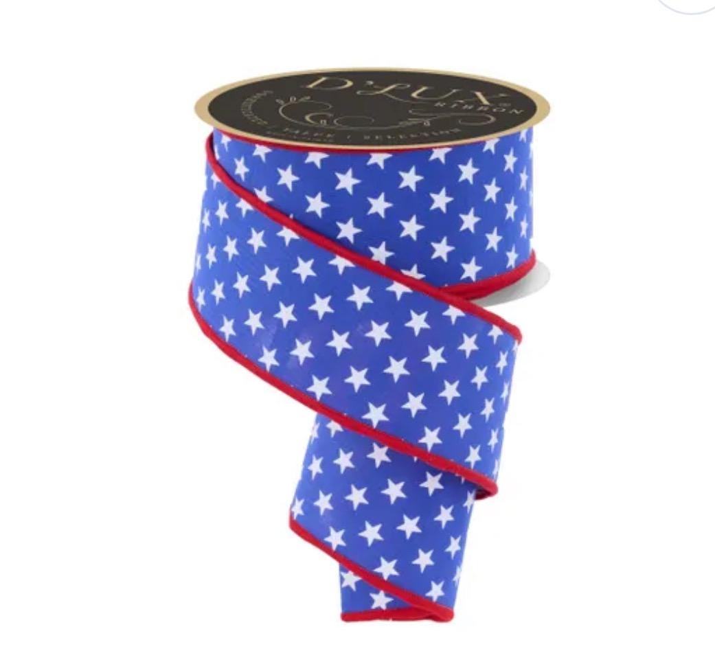 Patriotic Star Ribbon 4” or 2.5” Wired Ribbon 10 Yards Red White & Navy Blue Ribbon for Wreaths Trees Seasonal Décor