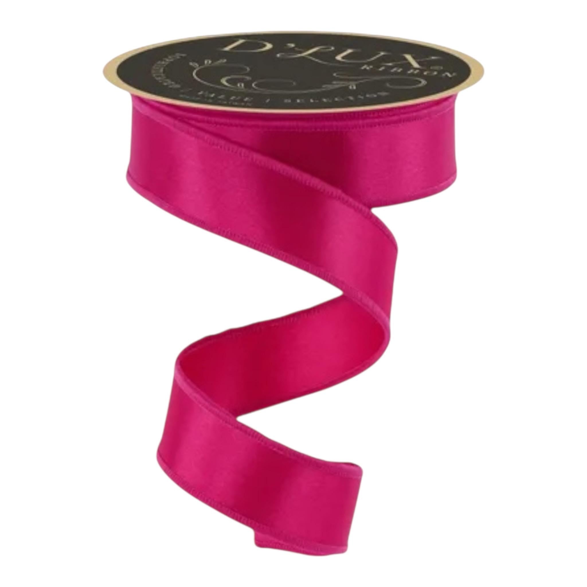 Hot Pink Satin Wired Ribbon Designer Ribbon for Spring Summer Wreaths Bows Crafts