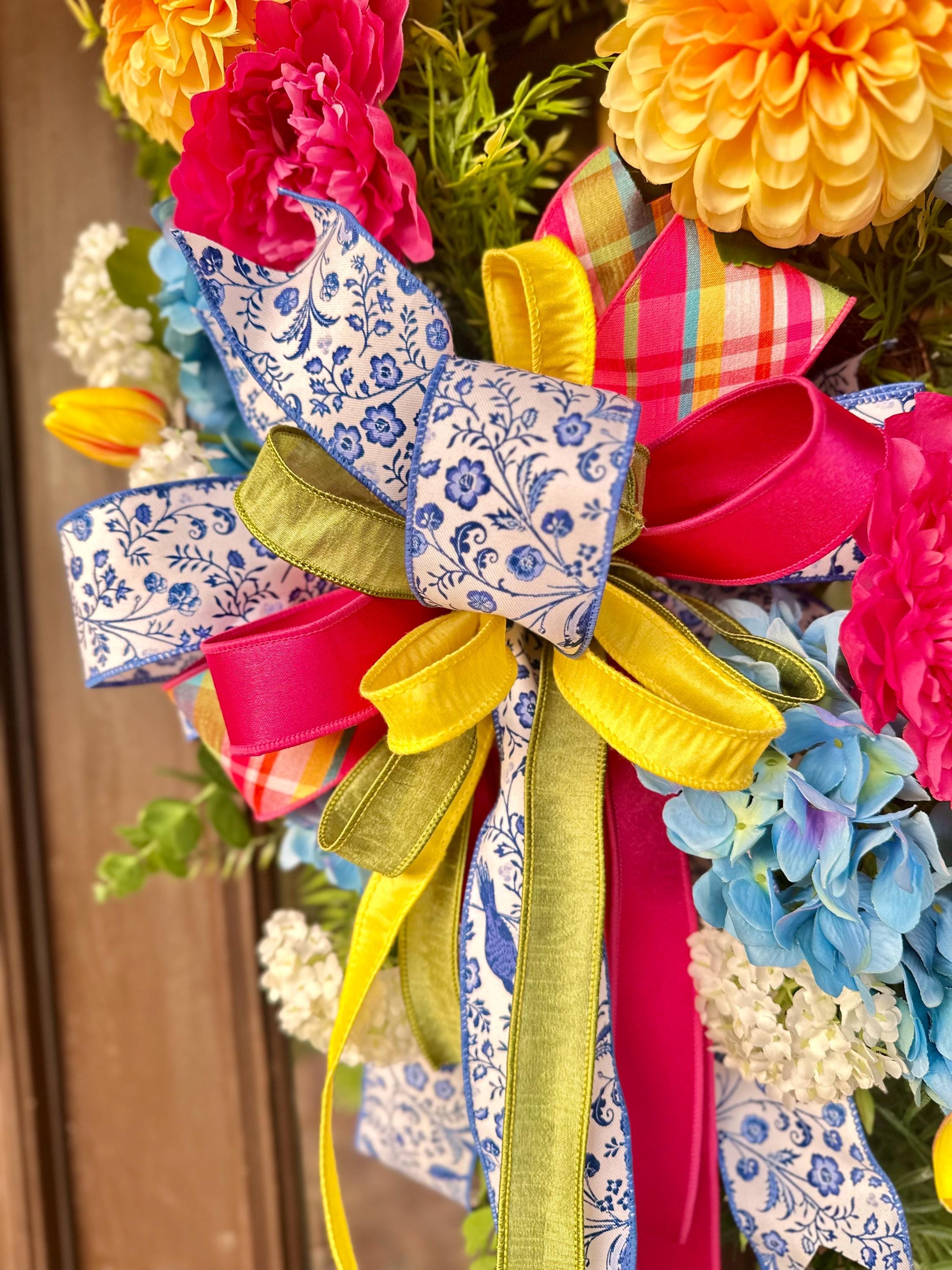 Blue Chinoiserie Floral Ribbon Wired Edge Designer Ribbon Blue and White Ribbon Wreath Bow Ribbon Craft Ribbon