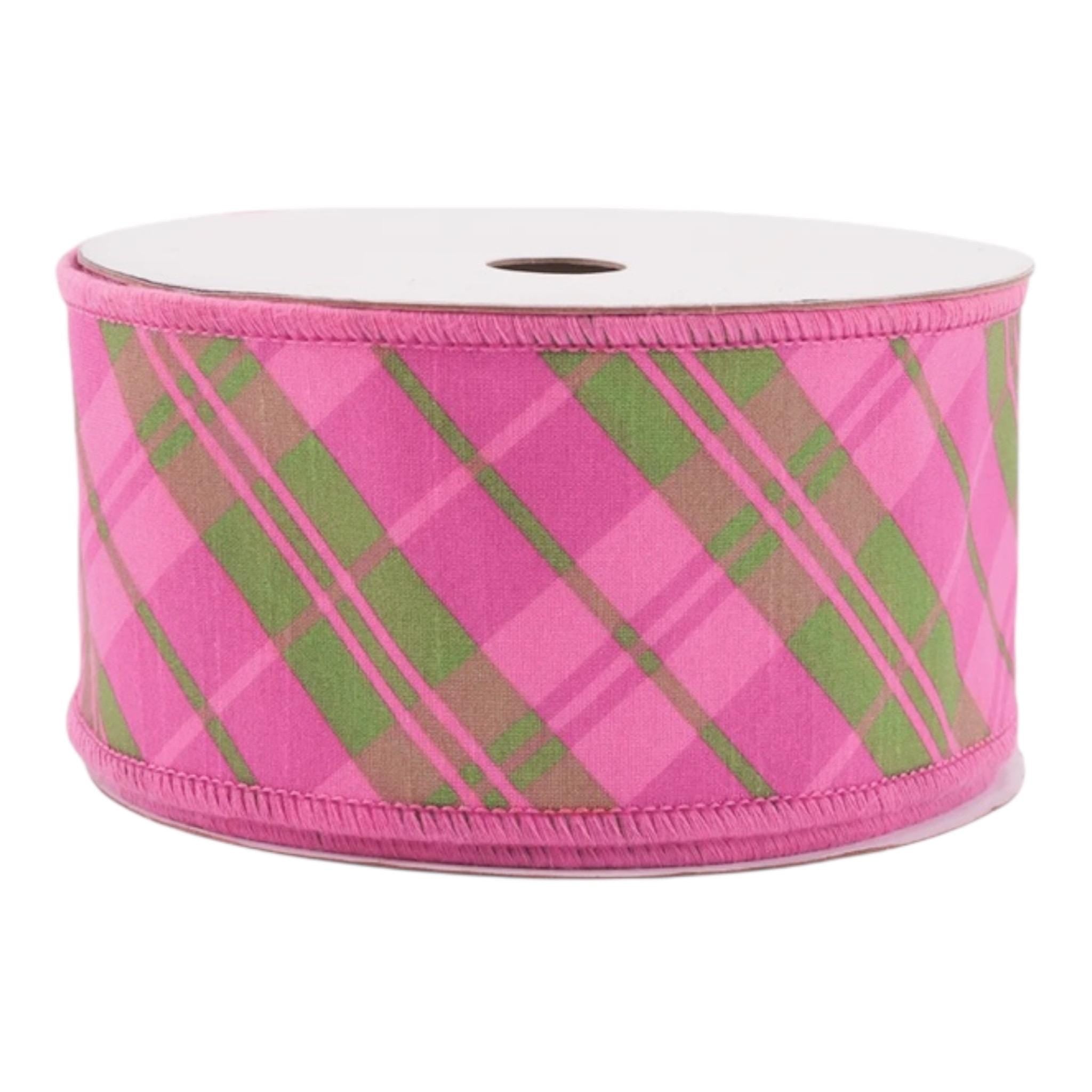 Pink Plaid Wired Ribbon for Wreath Making Designer Ribbon Bow Making Gift Wrapping Mahjong Decor 2.5 inch