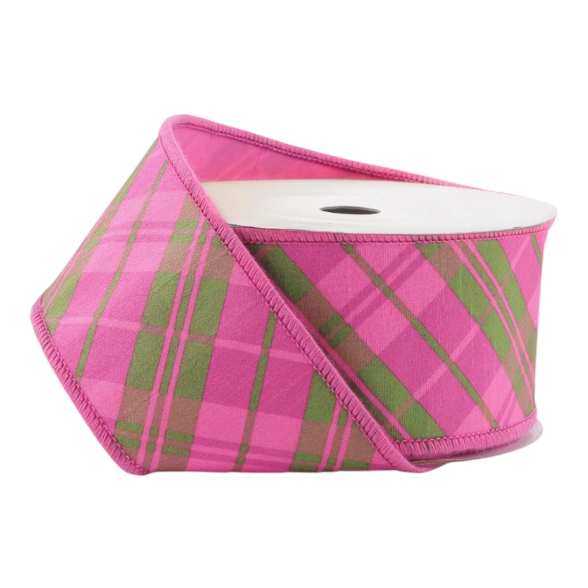 Pink Plaid Wired Ribbon for Wreath Making Designer Ribbon Bow Making Gift Wrapping Mahjong Decor 2.5 inch