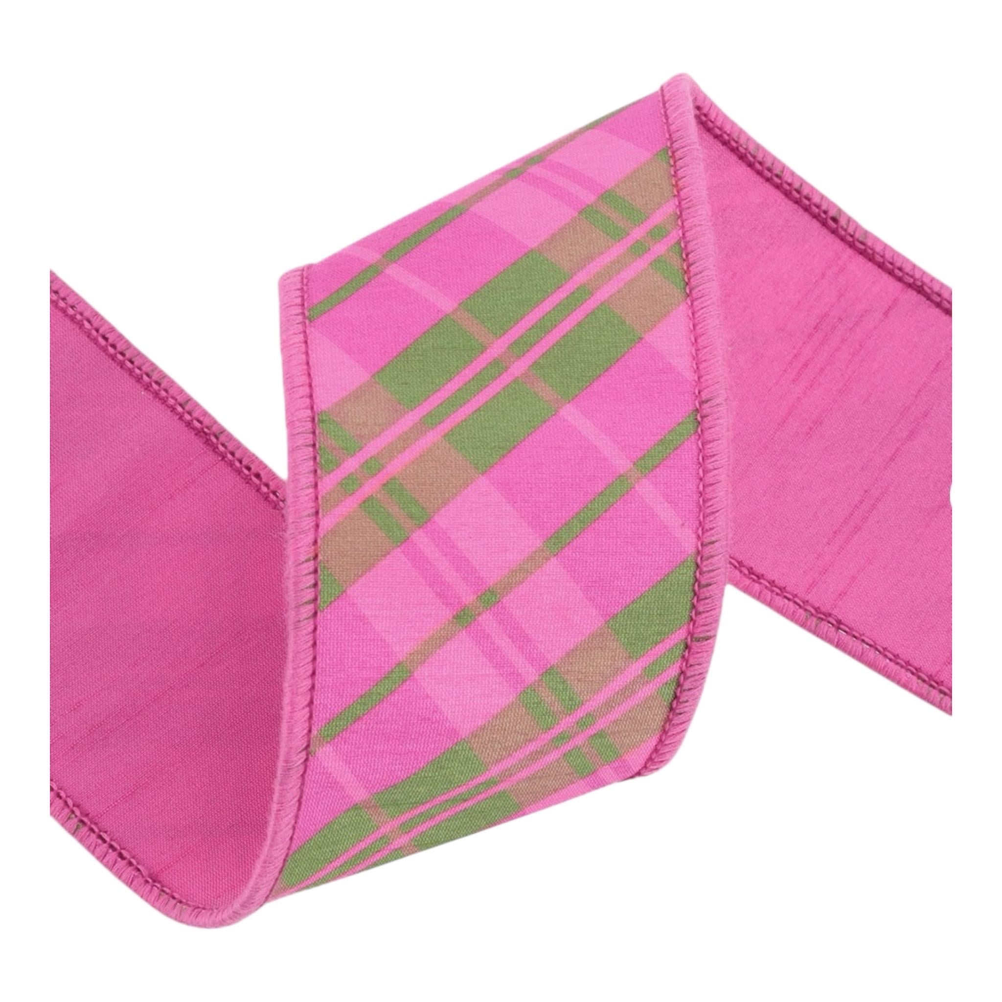 Pink Plaid Wired Ribbon for Wreath Making Designer Ribbon Bow Making Gift Wrapping Mahjong Decor 2.5 inch