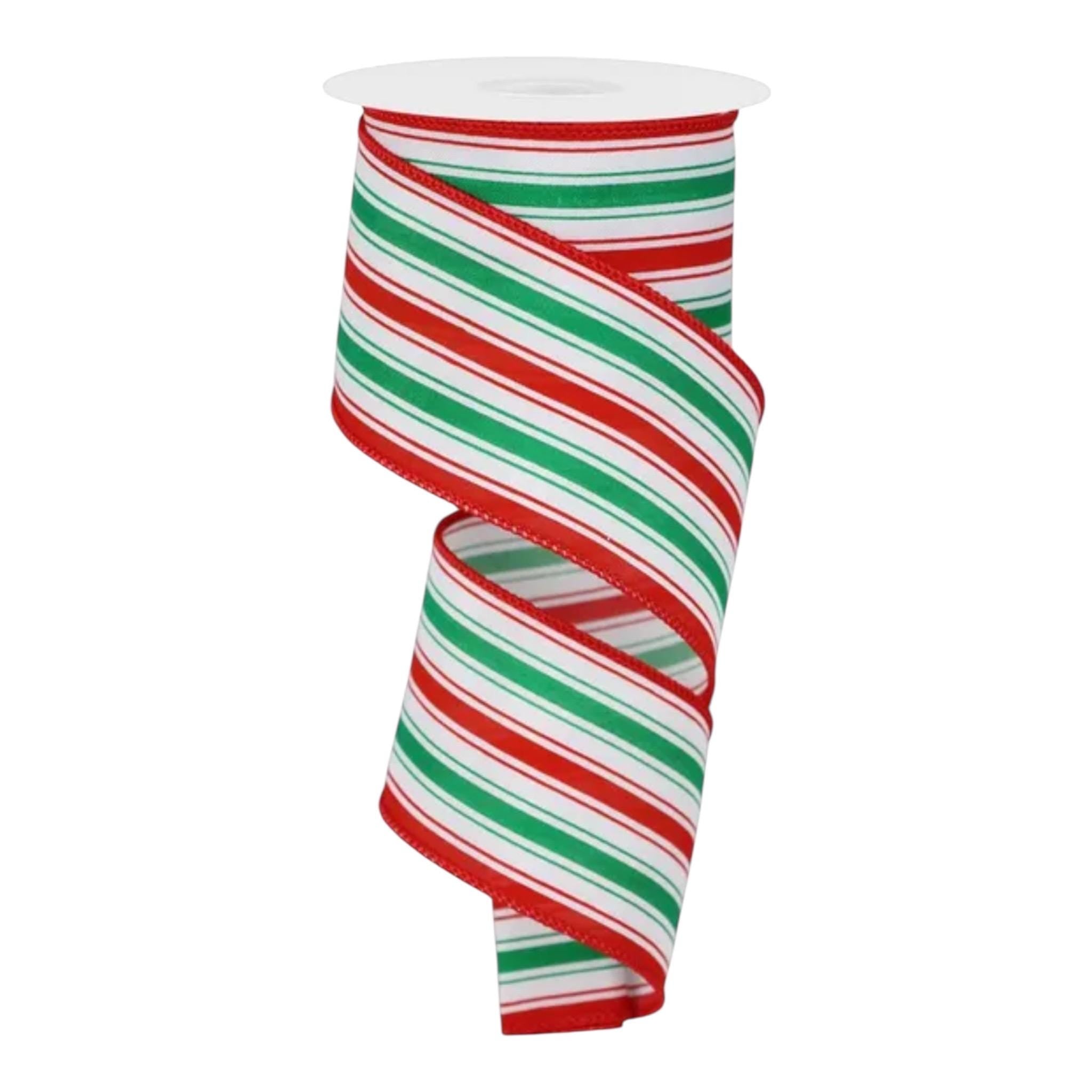 Red Green Stripe Wired Ribbon Candy Stripe Ribbon for Wreath Bows Watermelon Summer Christmas Ribbon