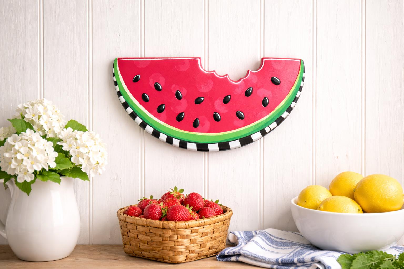 Watermelon Wall Hanging Metal Sign Summer Farmhouse Kitchen Decor Fruit Accent Red Watermelon Slice 4th of July