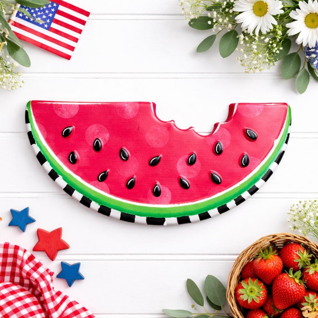 Watermelon Wall Hanging Metal Sign Summer Farmhouse Kitchen Decor Fruit Accent Red Watermelon Slice 4th of July