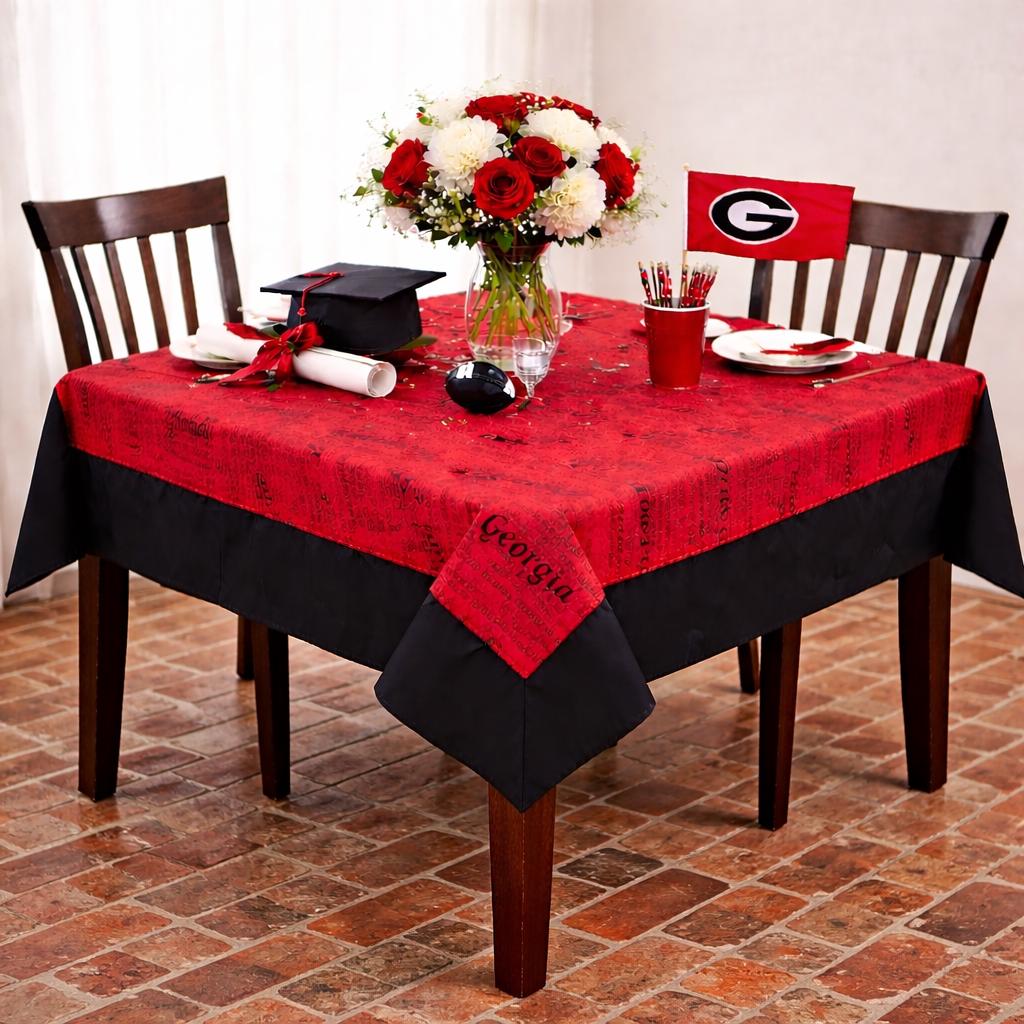 Georgia Graduation Table Topper Red Black Football Theme Square Table Topper Game Day Party Decor Dining Table Cover Georgia Bulldogs Style