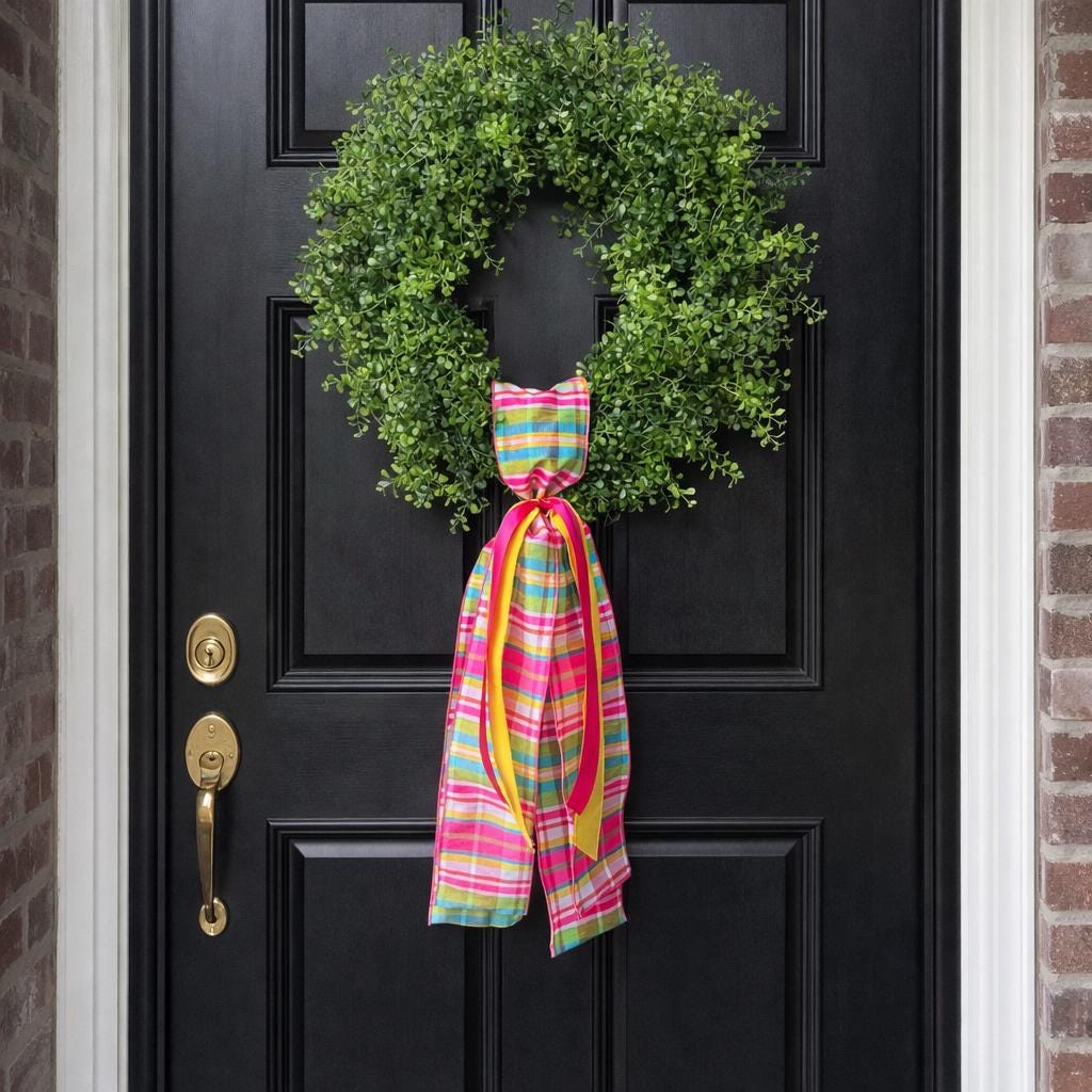 Plaid Wreath Sash with Ribbon Spring Summer Front Door Decor Handmade Bow Ribbon Bundle Accent for Wreaths or Door Displays Home Decor