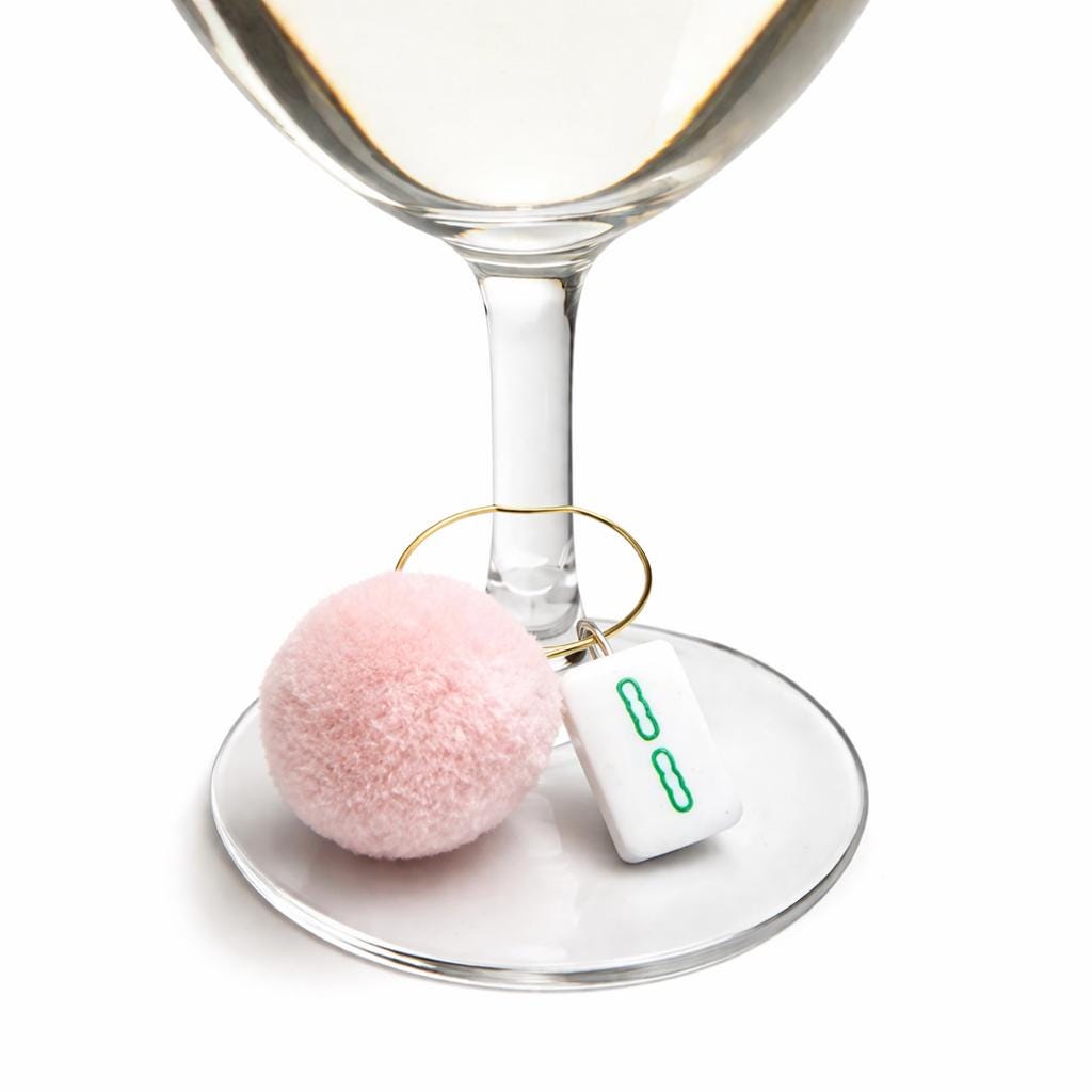 Mahjong Pom Pom Wine Charms | Colorful Game Night Drink Markers