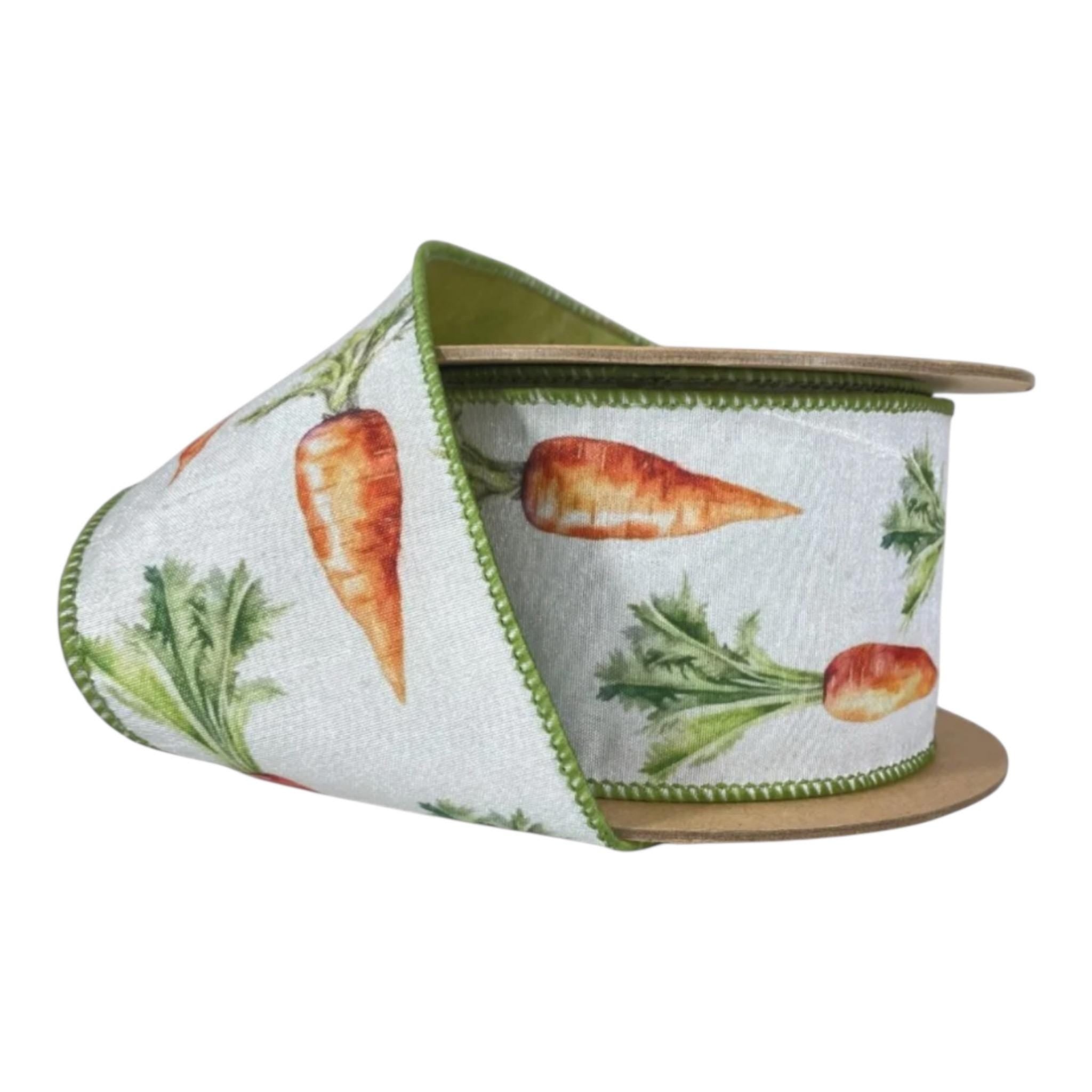 2.5" Carrot Spring Wired Dupioni Ribbon with Green Backing