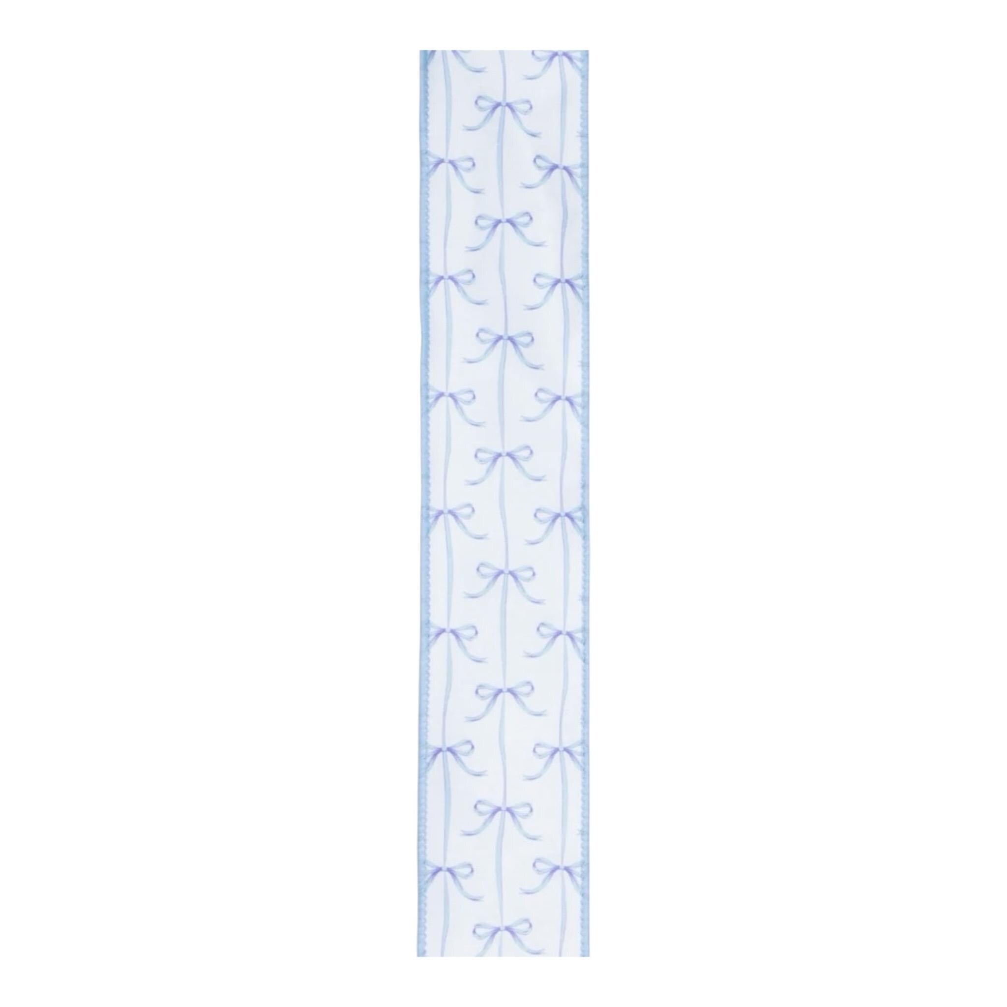 Blue Bow Ribbon, 2.5” Wired Dupioni, White & Blue
