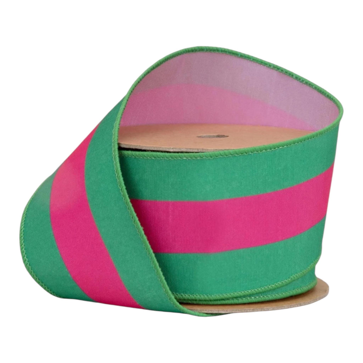 Pink Green Stripe Wired Ribbon Designer Ribbon for Wreath Making Bow Making Gift Wrapping Mahjong Decor Spring Summer Ribbon
