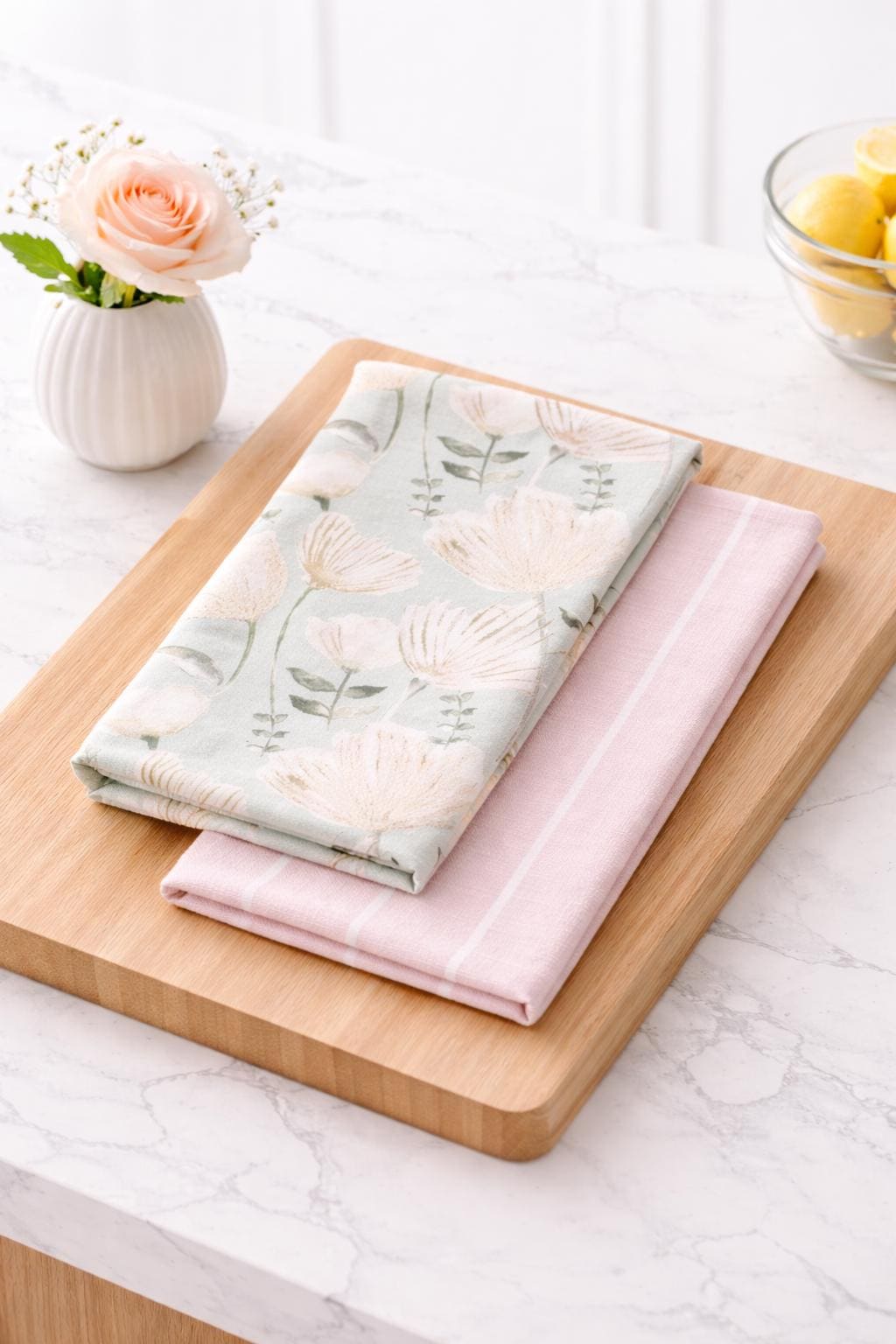 Blush Floral and Stripe Tea Towel Set