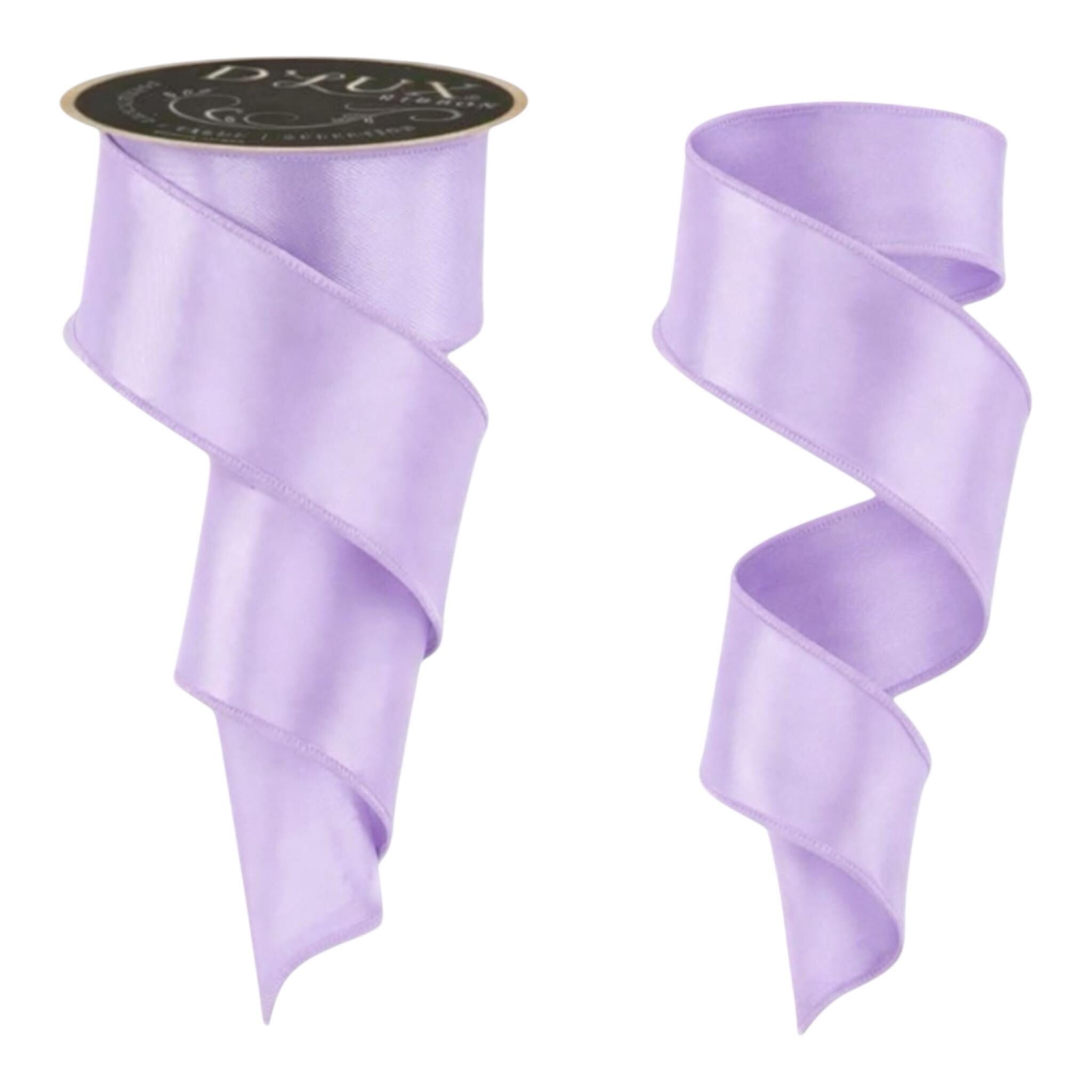 Lavender Satin Wired Ribbon Fused Back 1.5 Inch or 2.5 Inch Spring Summer Ribbon for Wreaths Bows Decor
