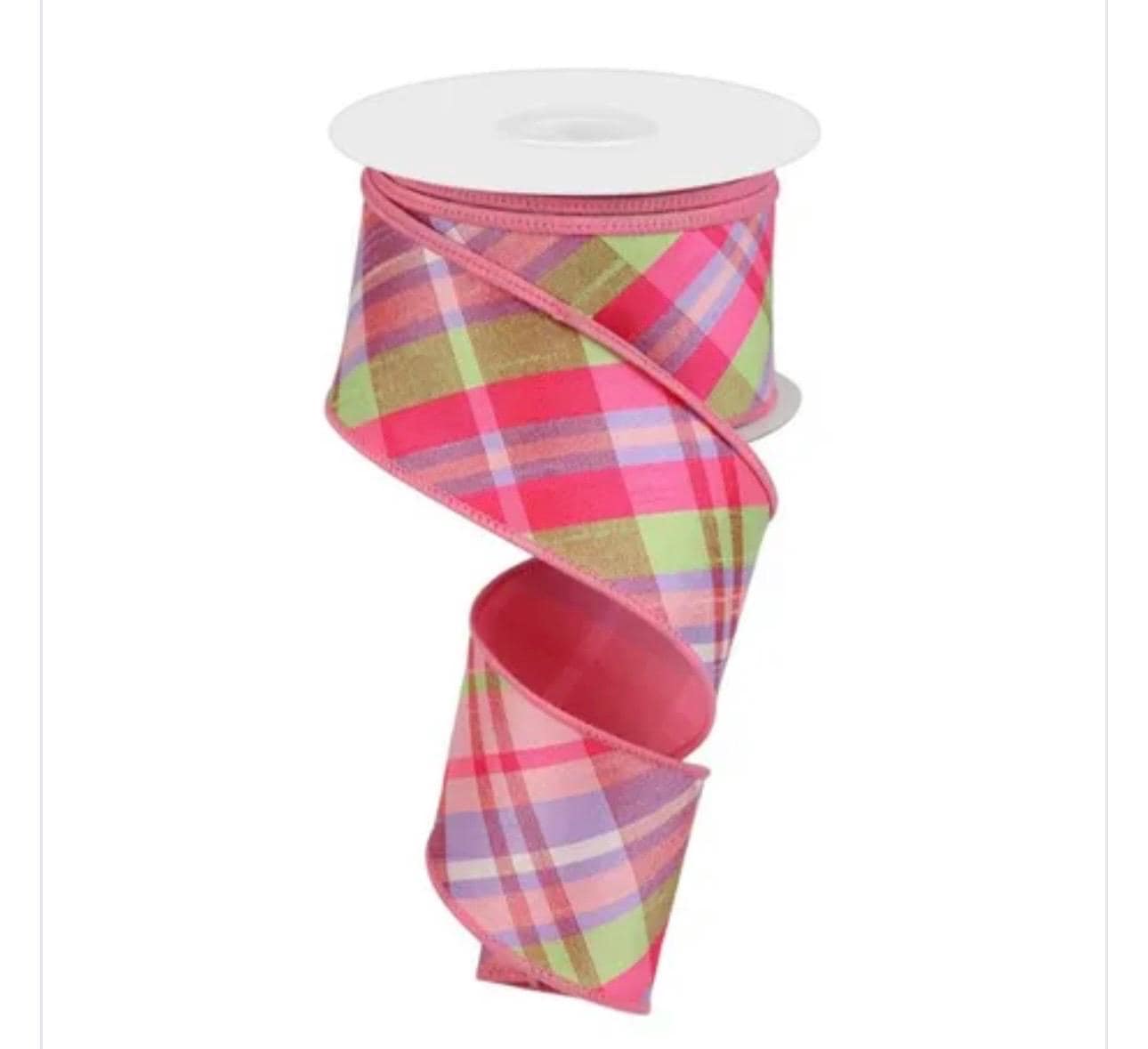 Pink Pastel Plaid Wired Ribbon with Fused Back Spring Easter Designer Ribbon for Wreaths Bows Crafts Spring Ribbon Summer Ribbon