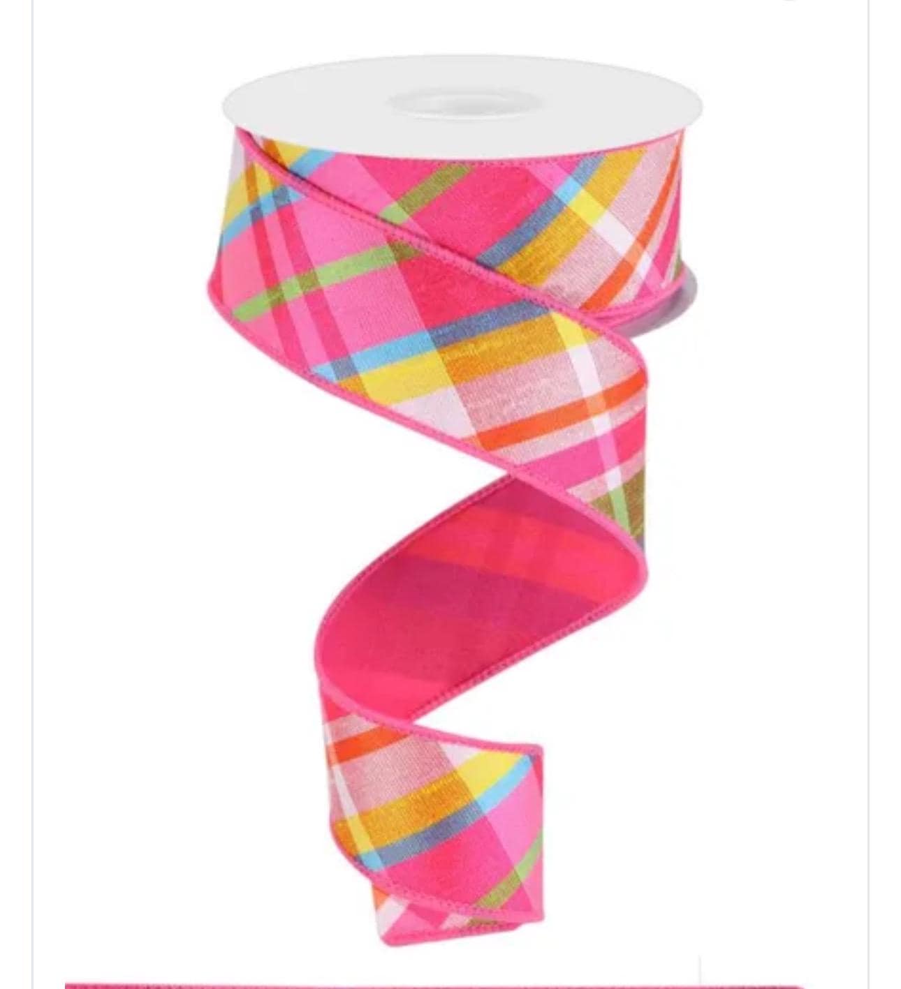 Plaid Faux Dupioni Ribbon with Fused Back, Spring Summer Decor Ribbon 1.5", 2.5" x 10yds