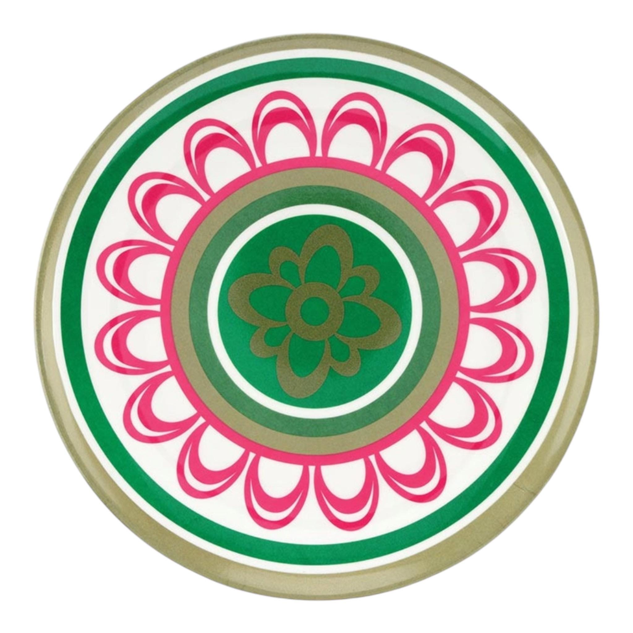 Mahjong Melamine Plates Set of 4 Pink Green Dinner Plates for Entertaining and Game Night