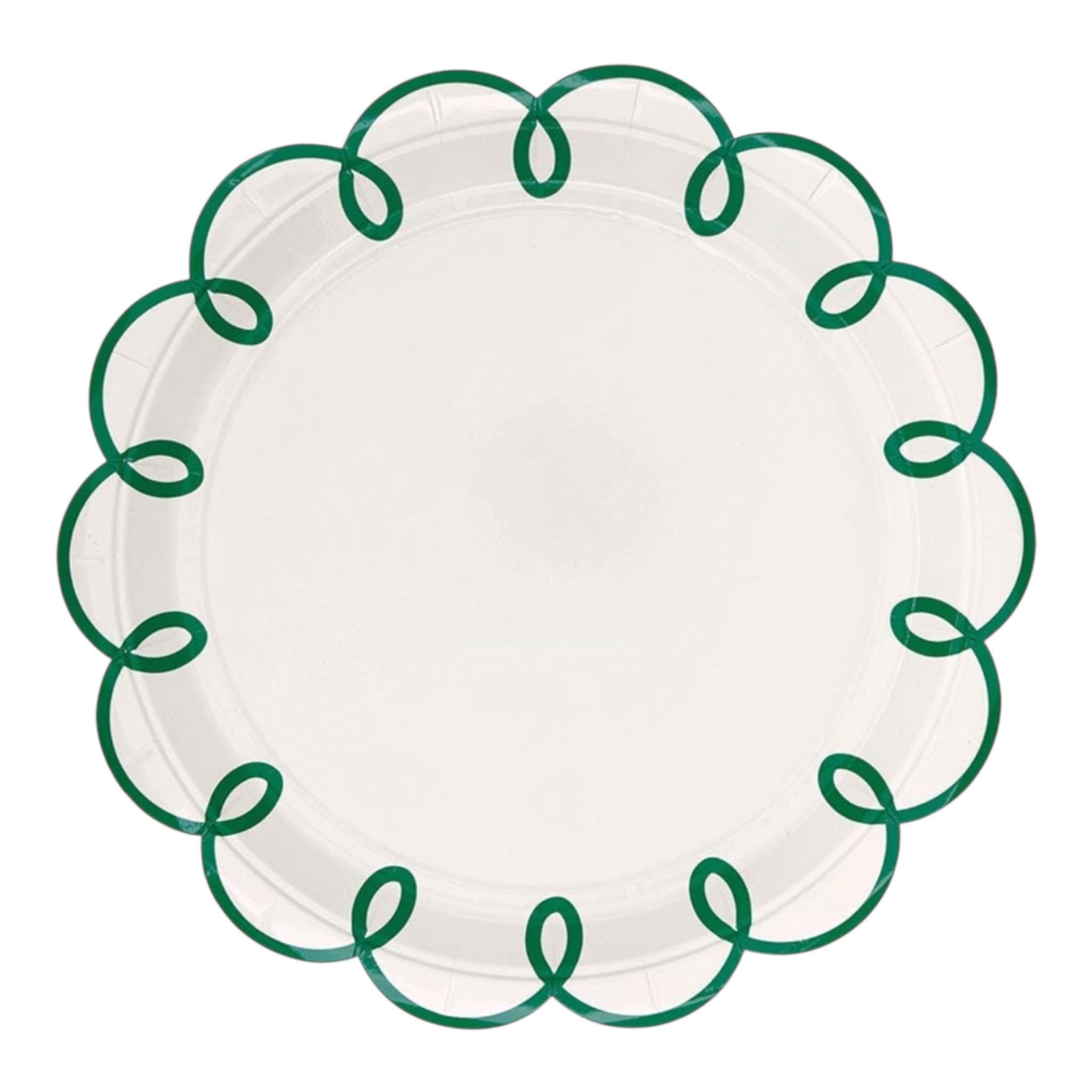 Green Scallop Paper Plates 9 Inch Party Plates Set of 8 Elegant Disposable Plates for Entertaining and Showers