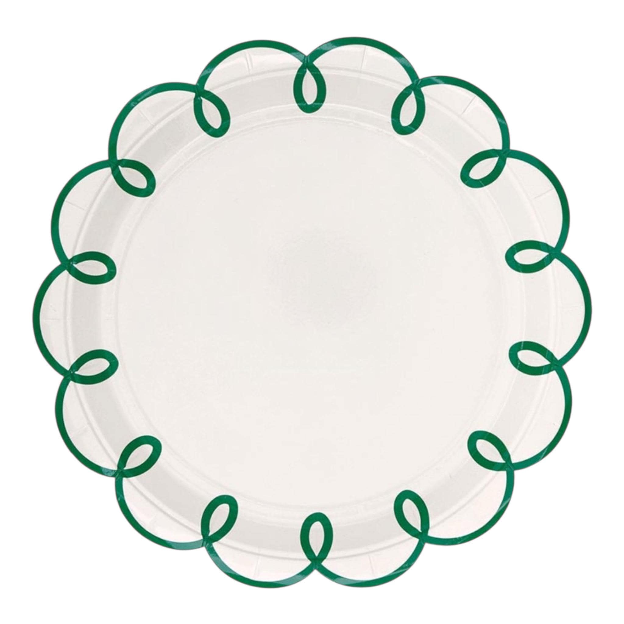 Green Scallop Paper Plates 9 Inch Party Plates Set of 8 Elegant Disposable Plates for Entertaining and Showers