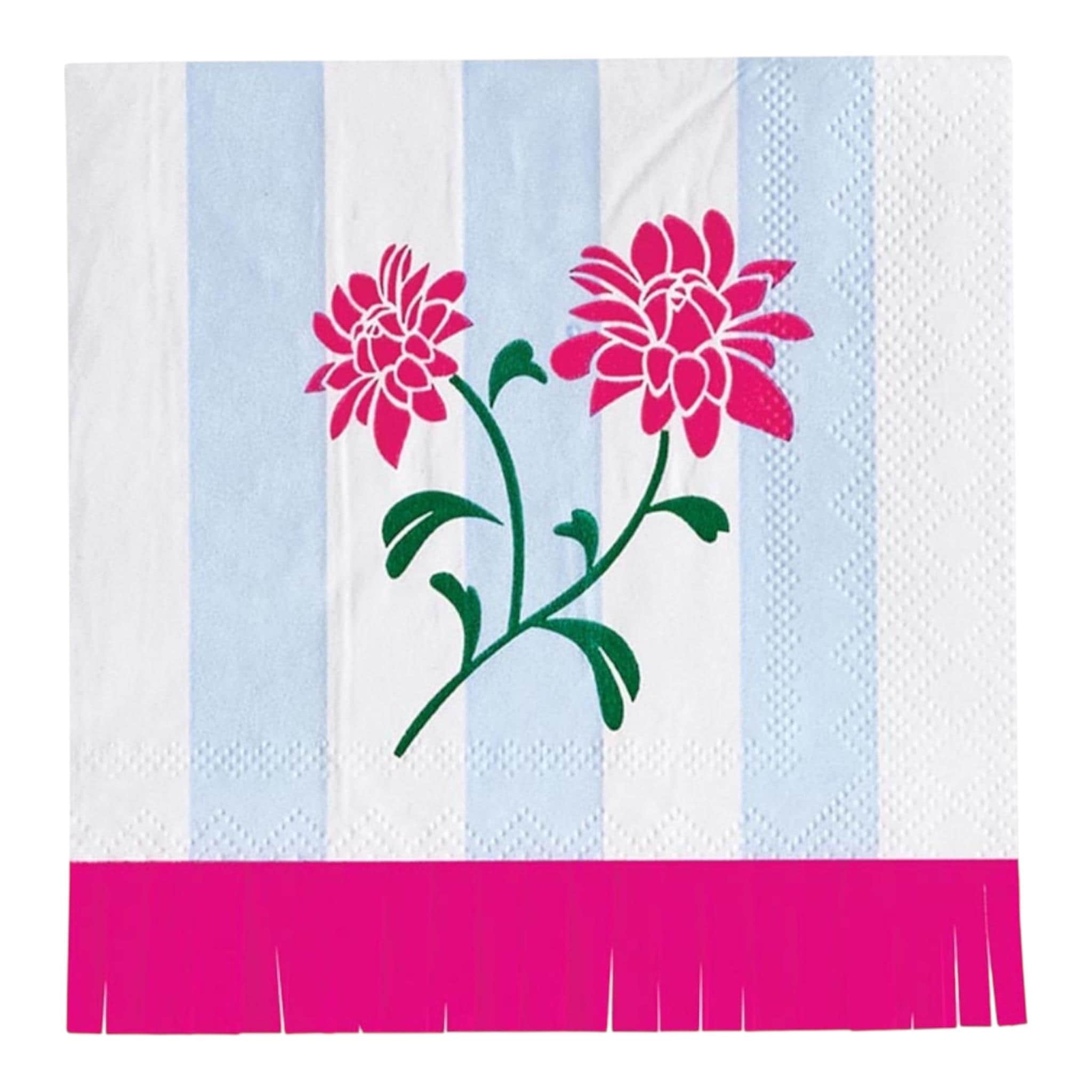 Floral Fringe Mahjong Beverage Napkins, Pinka & Blue Set of 20