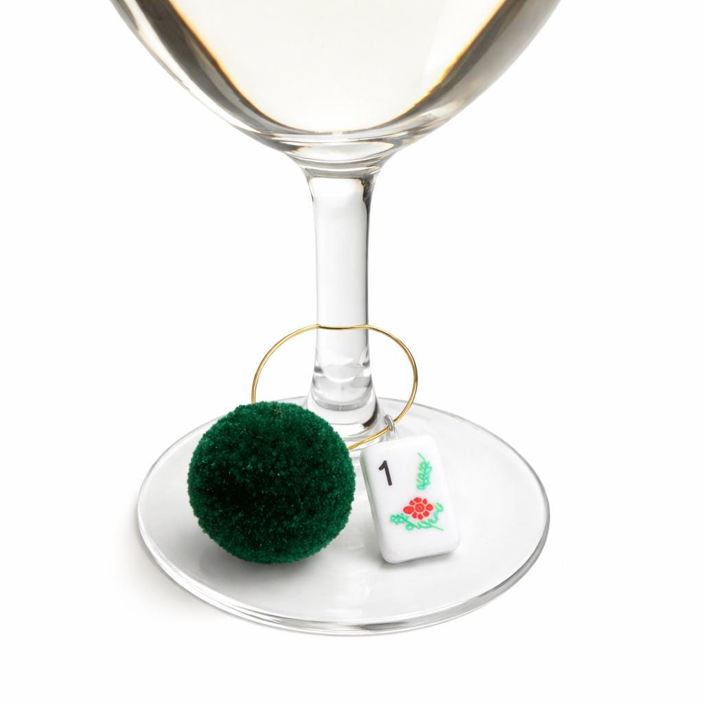 Mahjong Pom Pom Wine Charms | Colorful Game Night Drink Markers