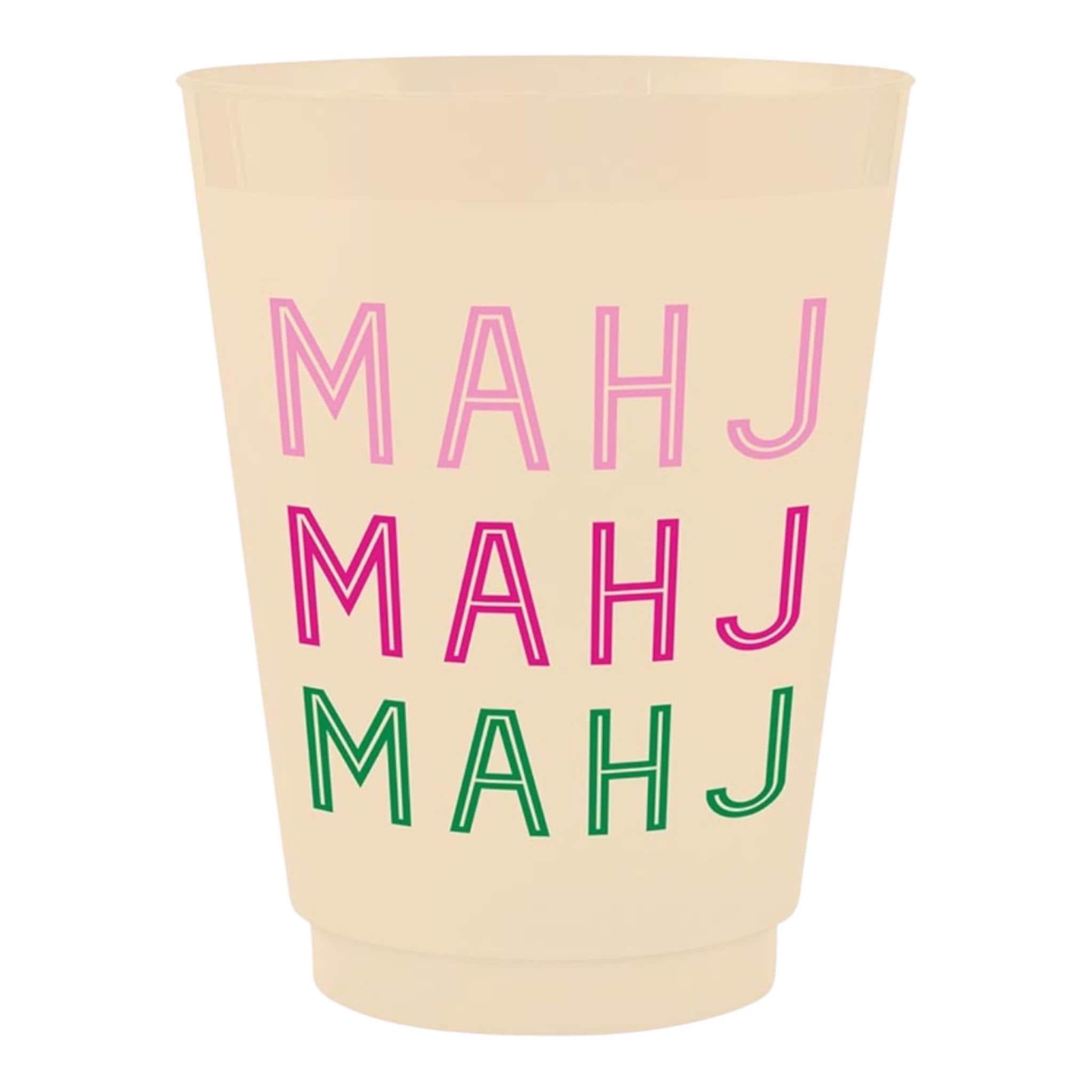Mahjong Frosted Cups 16oz Cream | Mahj Mahj Mahj Party Cups Set of 8 | Mahjong Party Drinkware