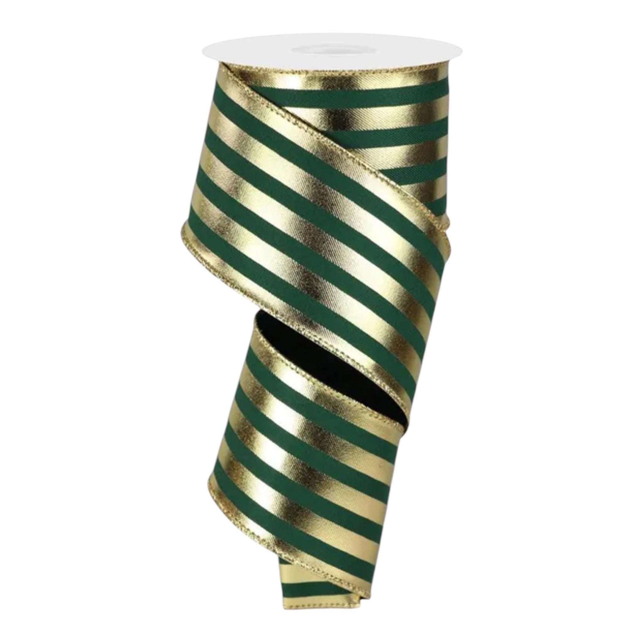 Green and Gold Striped Ribbon Christmas Ribbon Wired Edge ribbon Wreath Ribbon Floral Arrangement Ribbon Gift Wrapping Holiday Decor