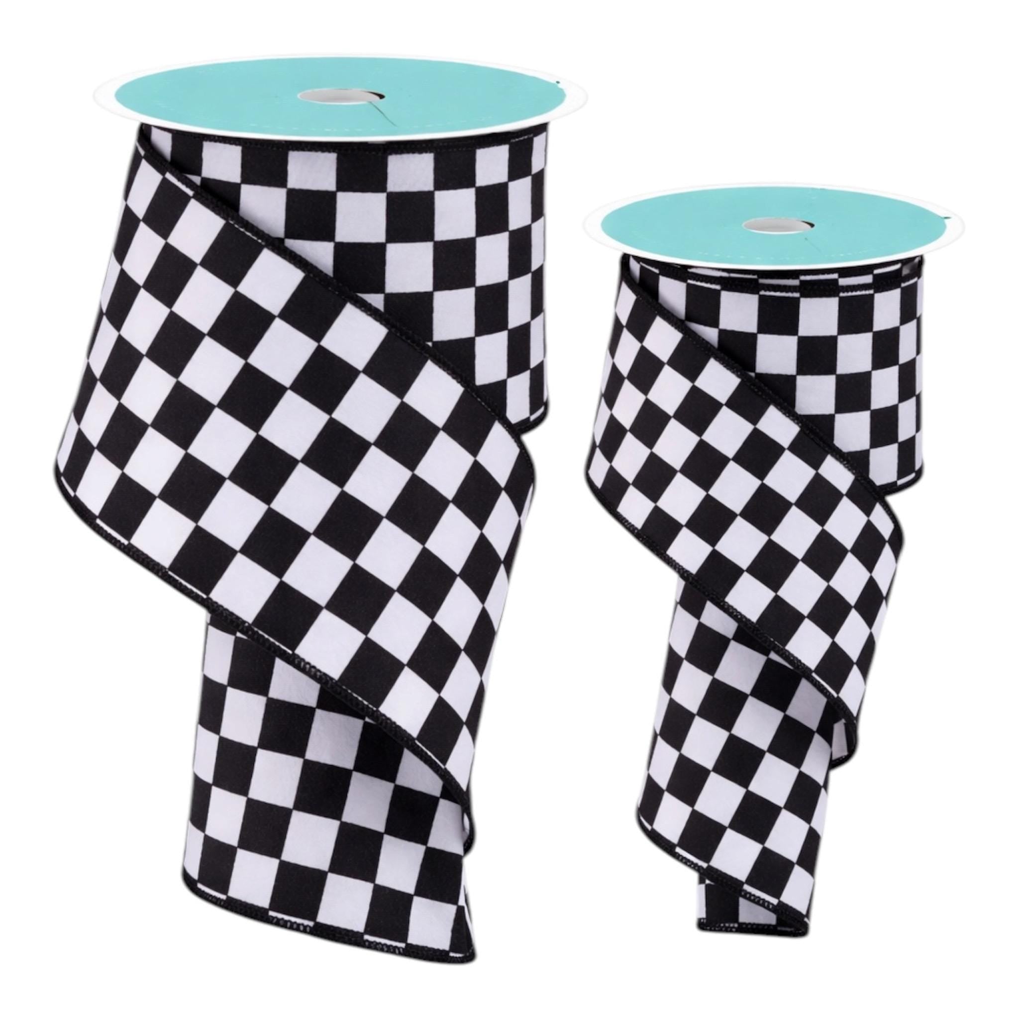 Black White Checkered Ribbon -Available in 2.5", 4" x 10yd - Race Day Game Day Sports