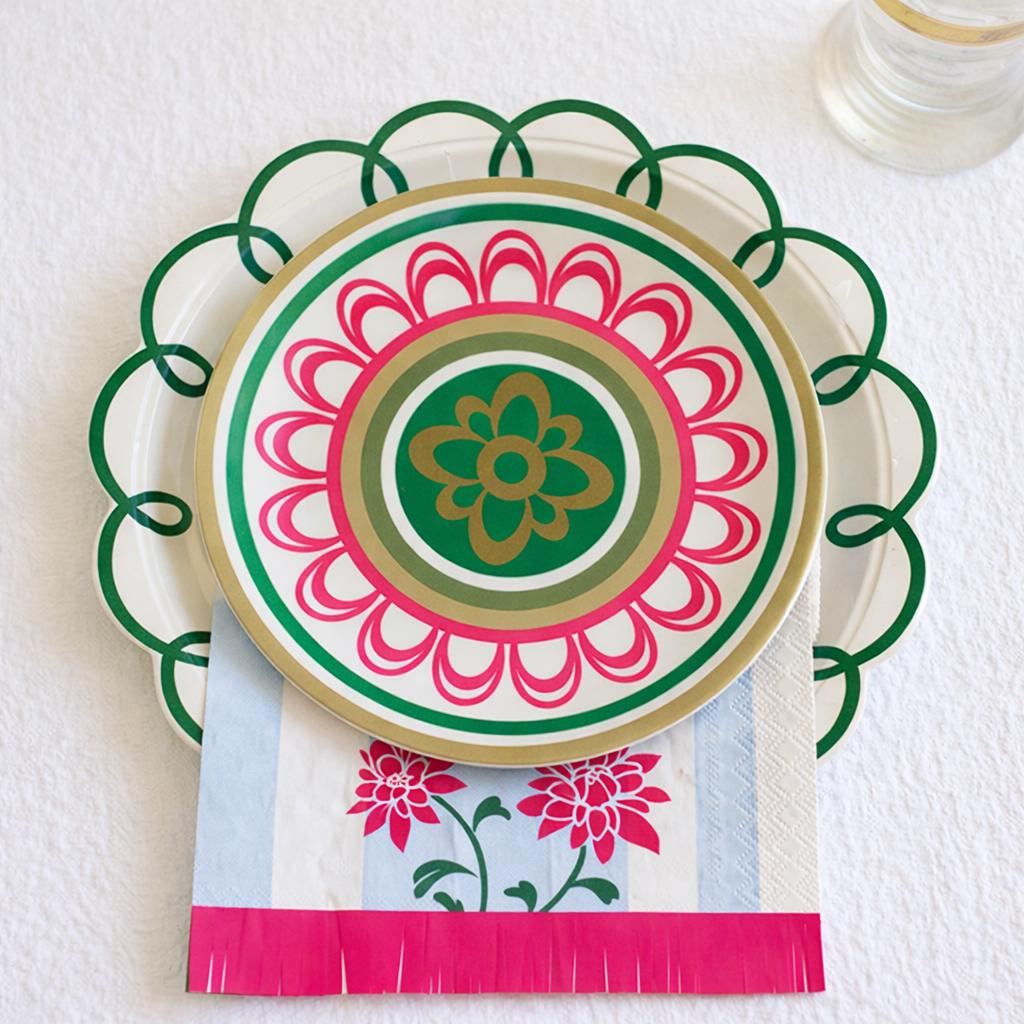Floral Fringe Mahjong Beverage Napkins, Pinka & Blue Set of 20