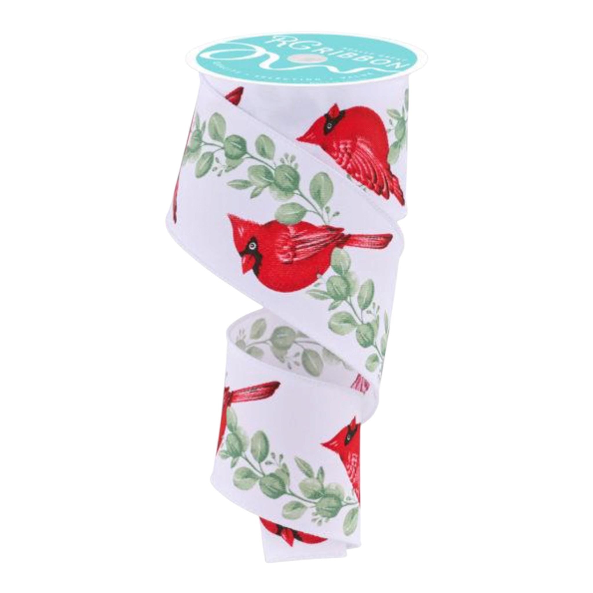 Cardinal Wired Ribbon Red Cardinal Christmas Ribbon Holiday Wreath Ribbon Christmas Tree Bow Ribbon Floral Craft Supply
