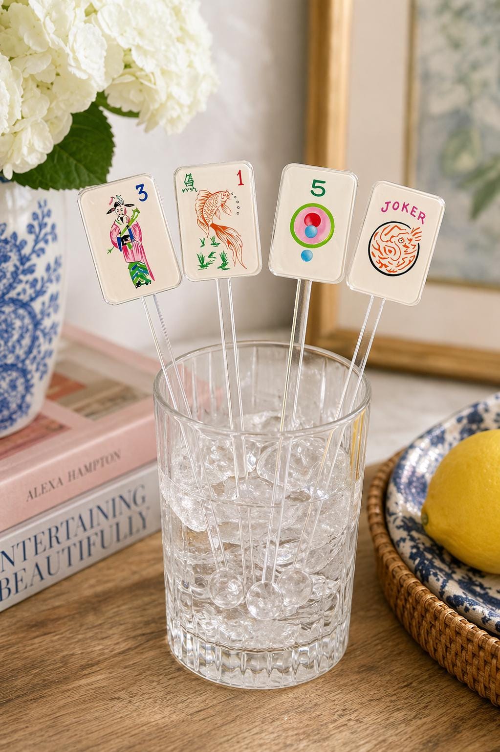 Mahjong Acrylic Stir Sticks Set of 4 | Reusable Cocktail Stirrers for Mahjong Parties & Entertaining
