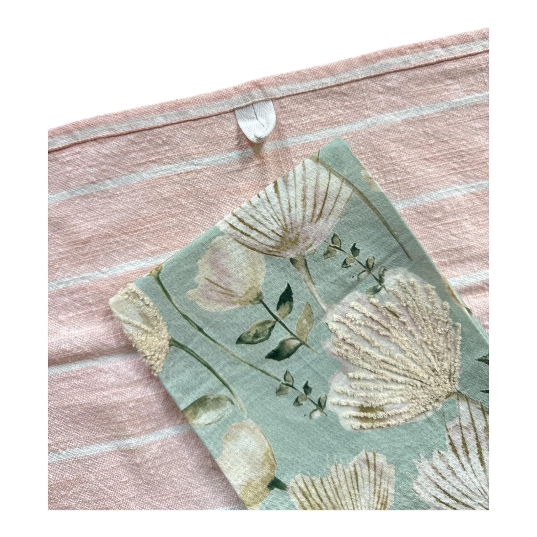 Blush Floral and Stripe Tea Towel Set